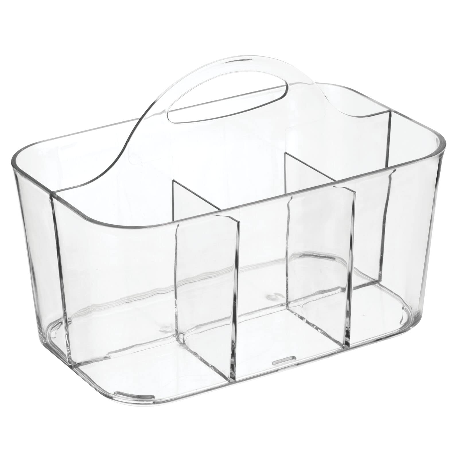 mDesign Plastic Cutlery Storage Organizer with Handle - Kitchen Cabinet Divided Caddy for Forks, Knives, Spoons & Napkins | Indoor Outdoor Use | Clear Lumiere Collection | Perfect for Picnics, BBQs & Dining Organization