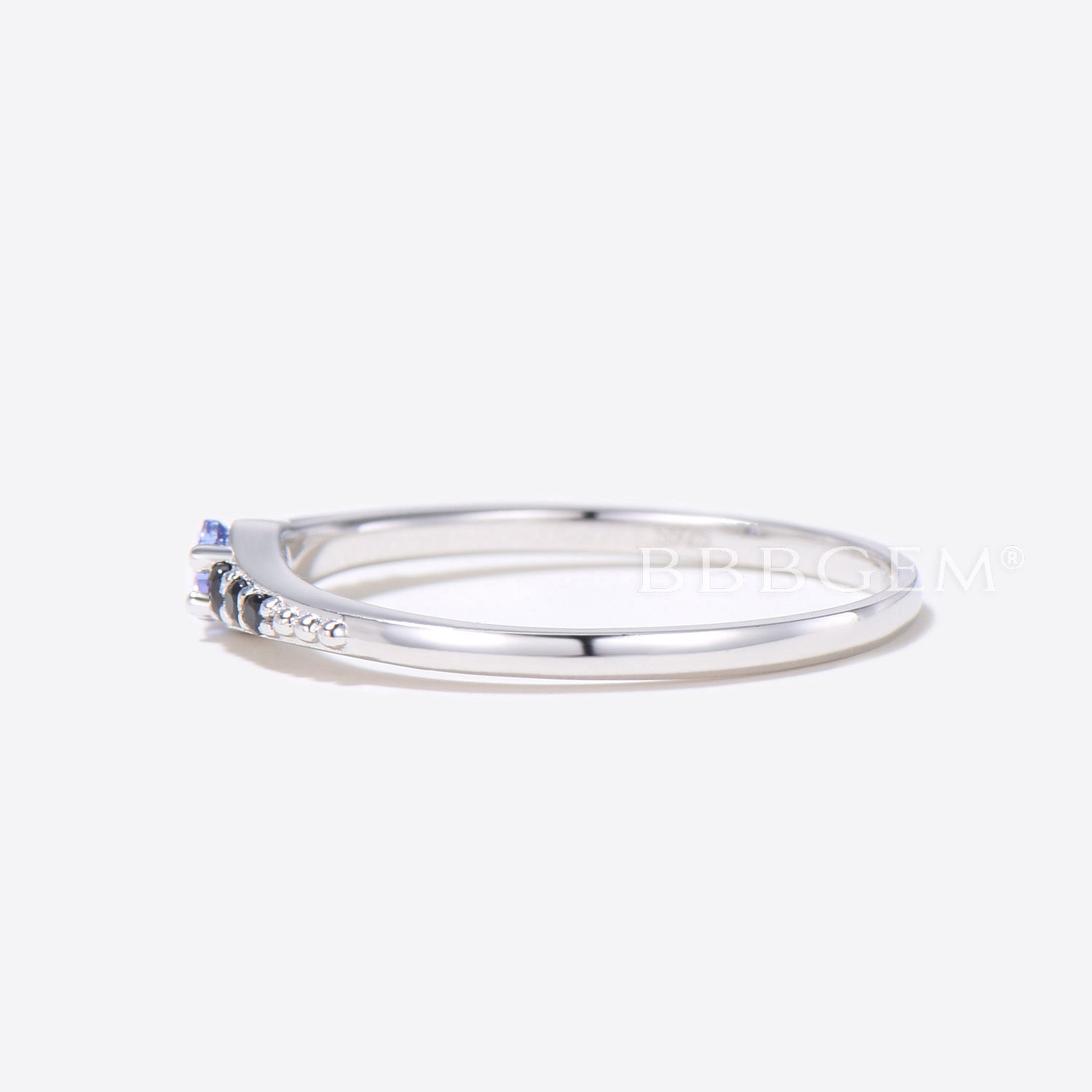 Natural Tanzanite & Black Spinel Diamond Reversed Tapered Silver Ring - Elegant Stackable Jewelry for Women, Perfect for Everyday Wear, Date Nights & Special Occasions
