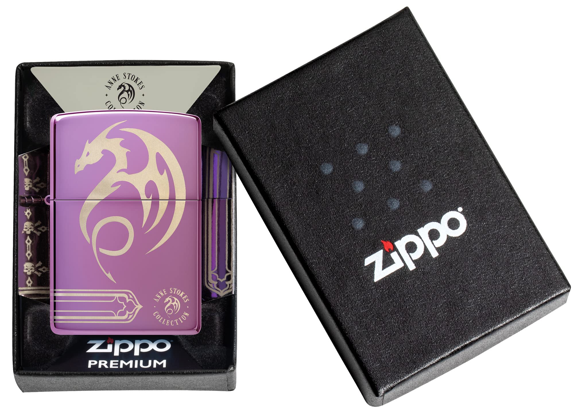 Zippo Anne Stokes Laser 360 High Polish Purple Pocket Lighter - Gothic Design Windproof Refillable Lighter for Collectors, Smokers & Outdoor Use (Camping, Hiking, Survival)