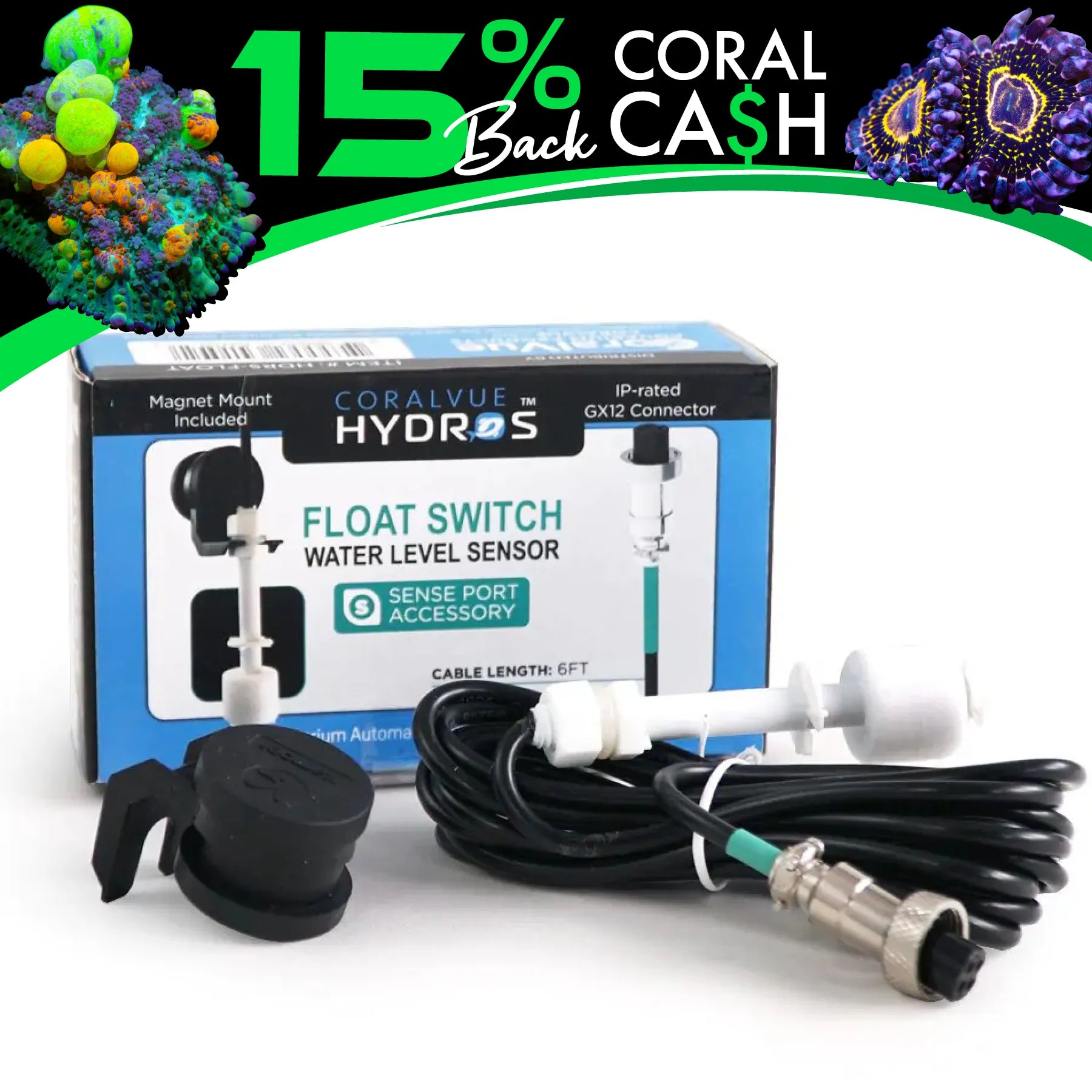 Hydros Float Switch Sensor with Magnetic Mount - Water Level Sensor for Tanks, Pools, and Sump Pumps - Easy Installation & Reliable Monitoring
