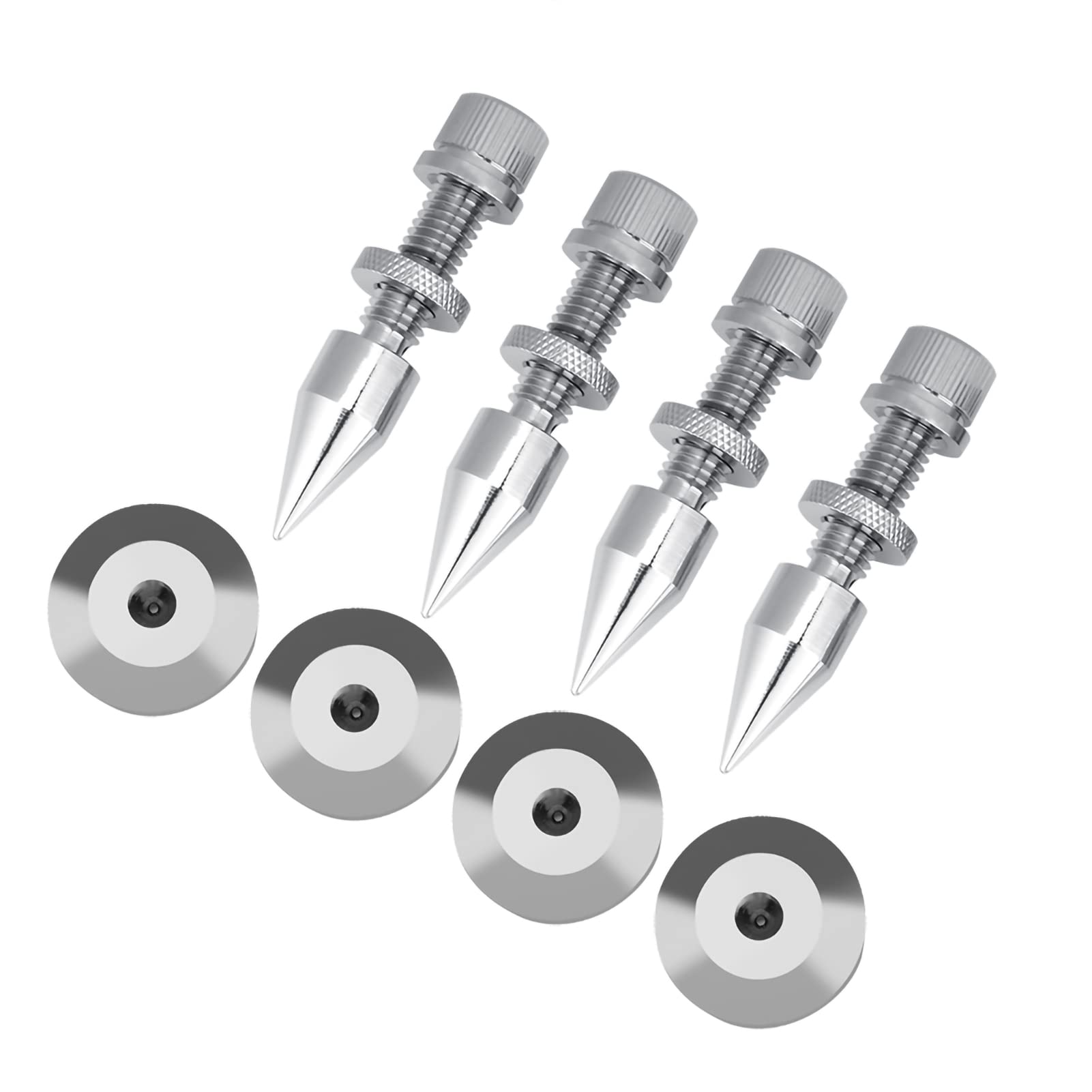 4 Pack Adjustable Speaker Isolation Spikes - Shockproof Cone Base Pads for HiFi Speakers, Amplifiers & Turntables - Protect Floors & Enhance Audio Quality - Perfect for Home Theater & Music Studio Setup