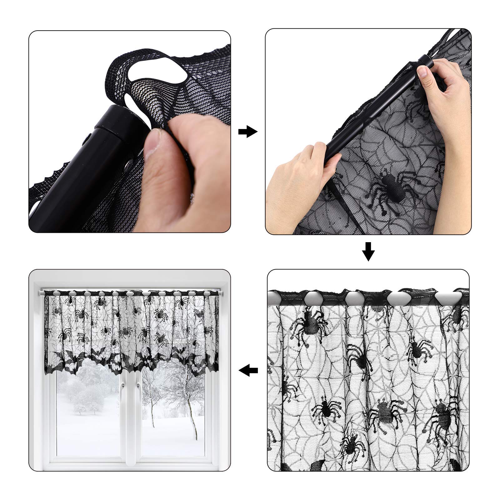 Spider Web Halloween Curtain 60x20 Inch - Window & Fireplace Decor