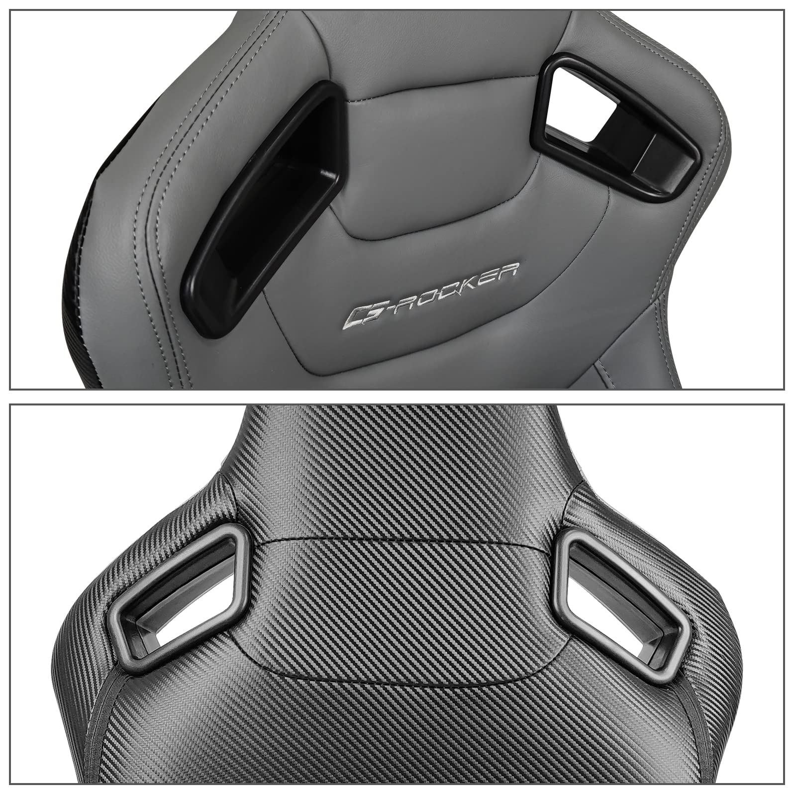 FREEMOTOR802 Universal Racing Seats - Reclinable Sport Car Seats with Dual Lock Sliders, Adjustable Bucket Seats (1 Pair for Driver & Passenger) - PU & Carbon Fiber Fabric in Gray with Logo - Perfect for Racing, Drifting & Performance Car Upgrades