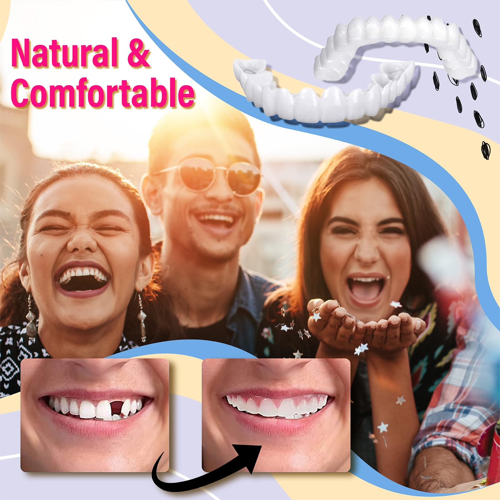 6PCS Temporary Veneers for Women & Men - Natural & Comfortable Dental Veneers Kit for Smile Makeover, Whitening & Cosmetic Enhancement
