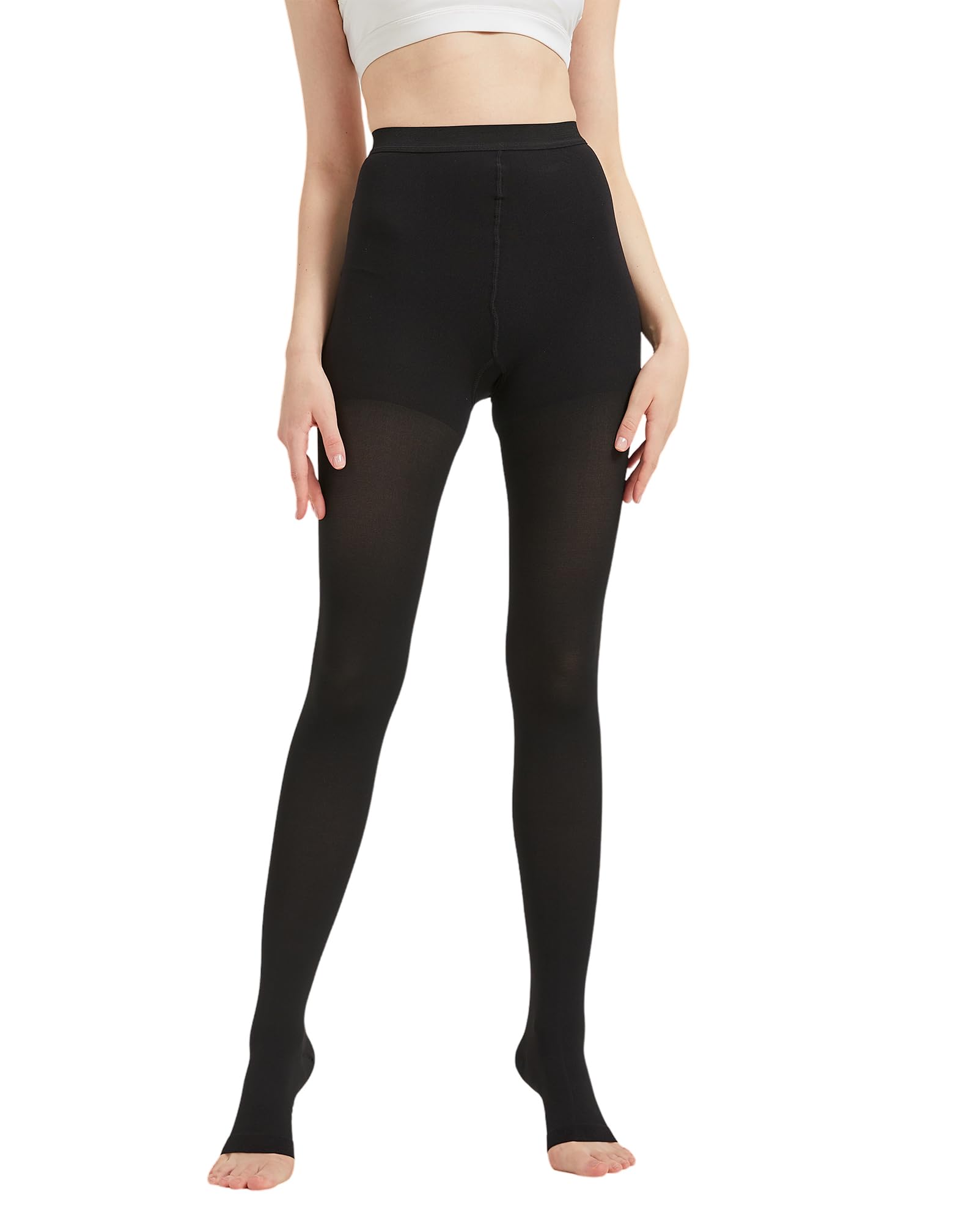MGANG Medical Compression Pantyhose for Women & Men - 20-30mmHg Graduated Support Tights, Open Toe, Opaque Waist High Stockings for Edema, Varicose Veins, DVT & Travel - Black (Medium) - Perfect for Long Flights, Pregnancy & Post-Surgery Recovery