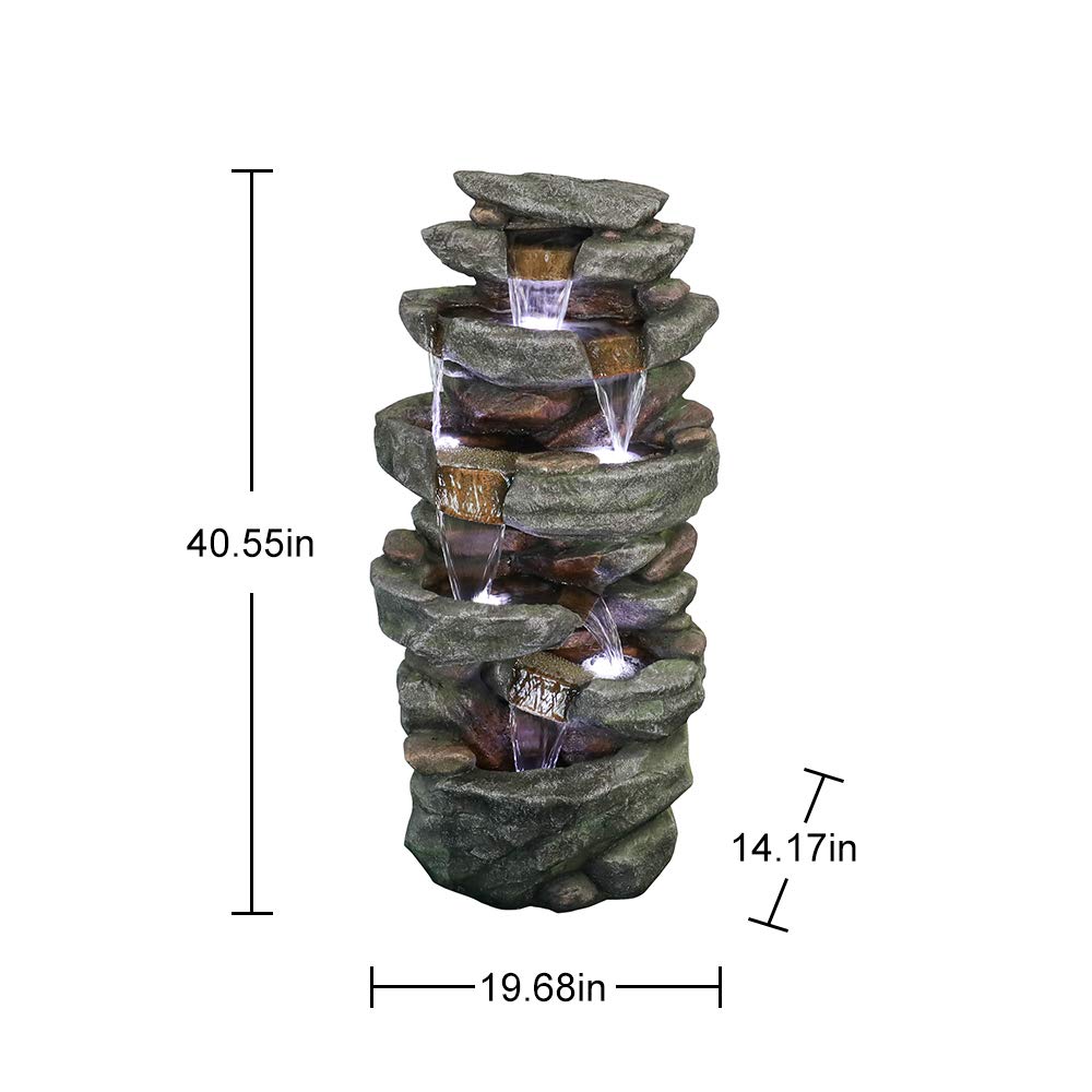 6-Tier Outdoor Water Fountain with LED Lights - 40.6