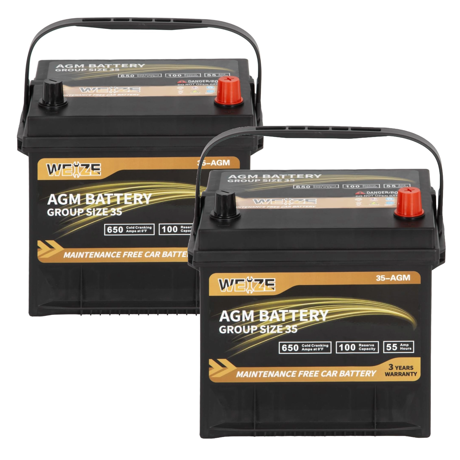 WEIZE Wise Series Group 35 AGM Car Battery - 12V 55Ah 650CCA Automotive Replacement Battery for Cars, Trucks & SUVs - Reliable Cold Cranking Power for All Weather Conditions
