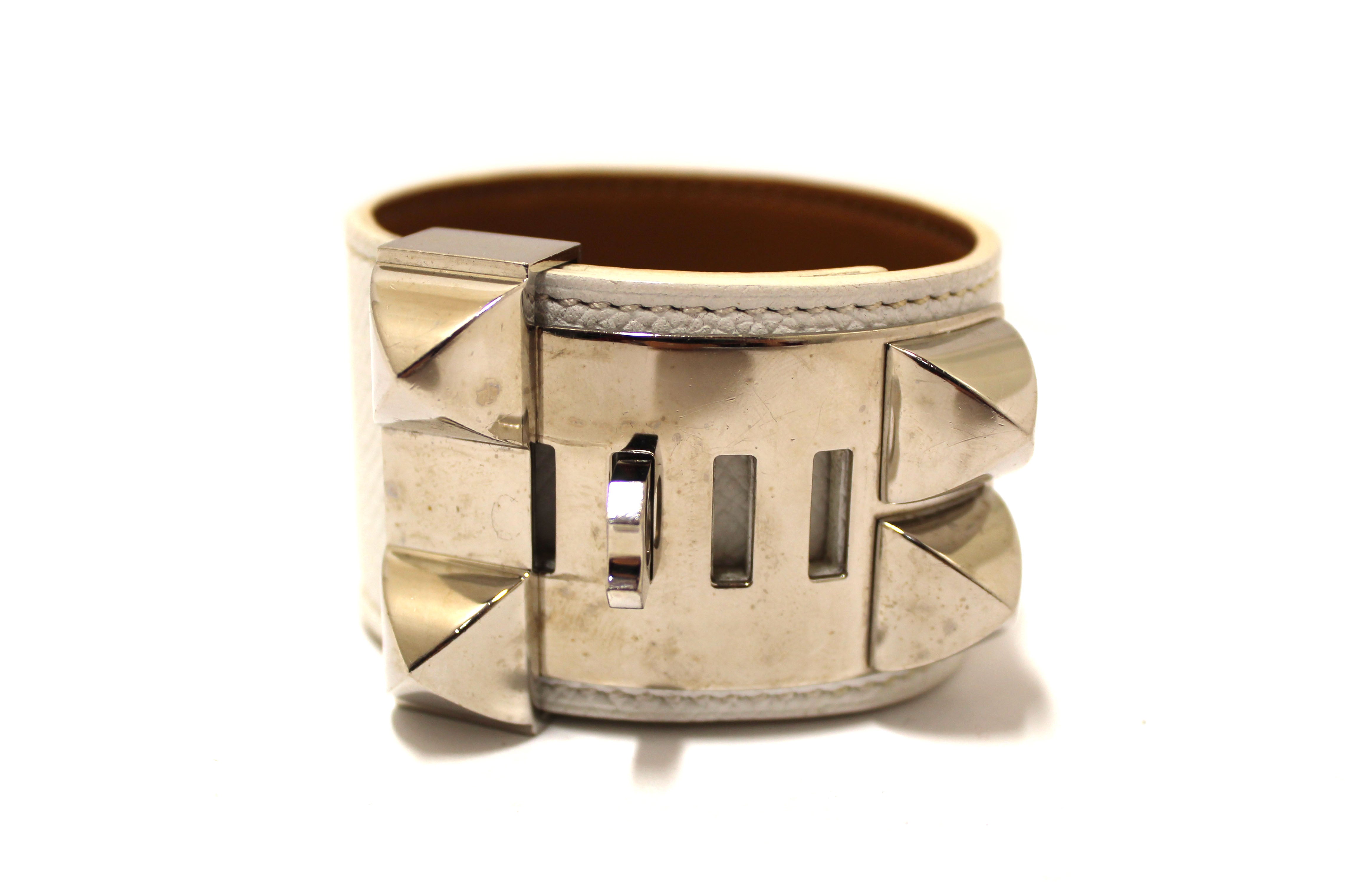 Authentic Hermes White Togo Leather Collier De Chien CDC Bracelet Size S - Luxury Fashion Accessory for Women, Perfect for Parties, Weddings & Special Occasions