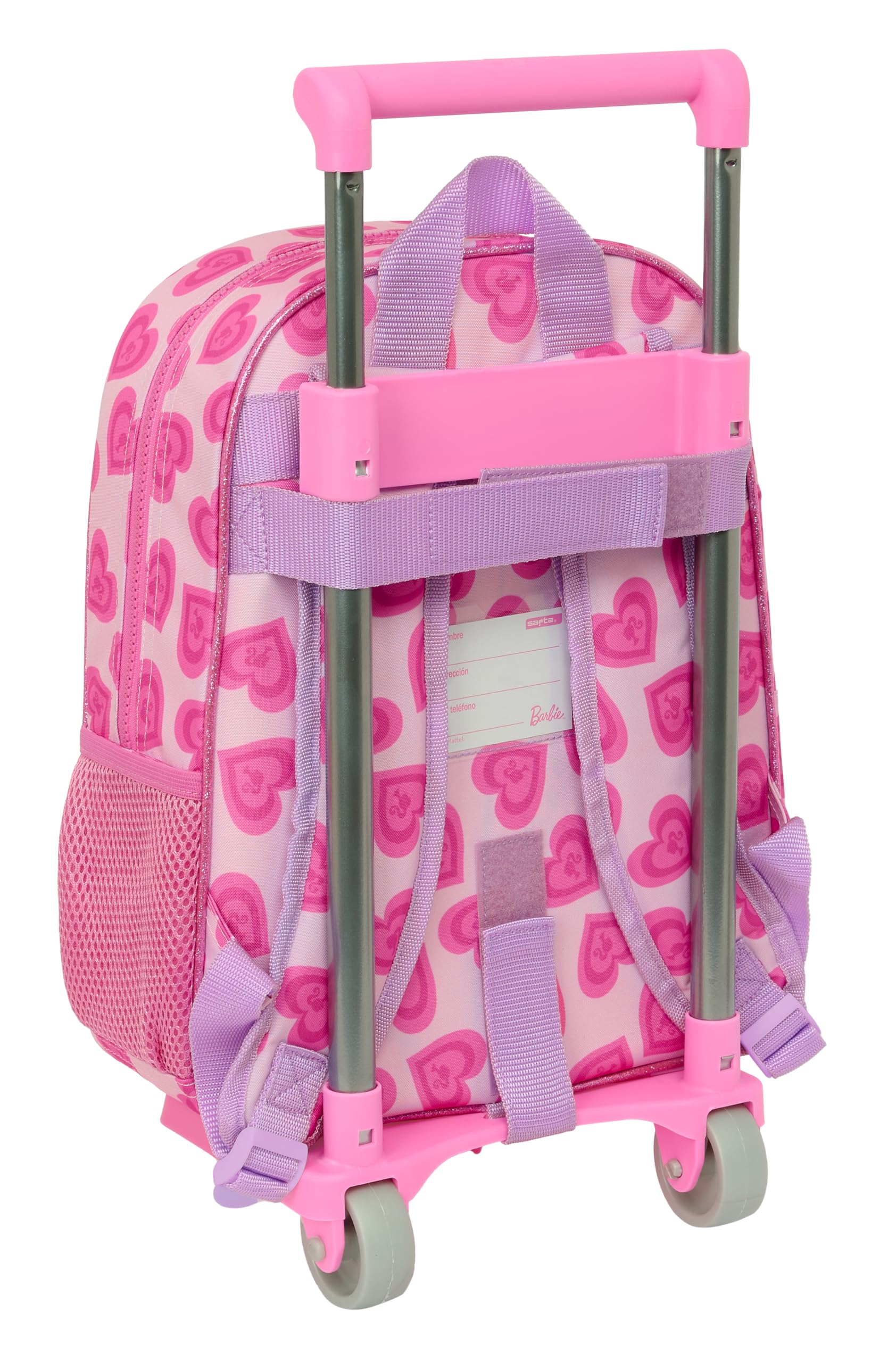 Barbie Love Backpack with Trolley Wheels - Pink Kids Travel Backpack for School, Airplane & Vacation - Adjustable Shoulder Straps & Durable Design