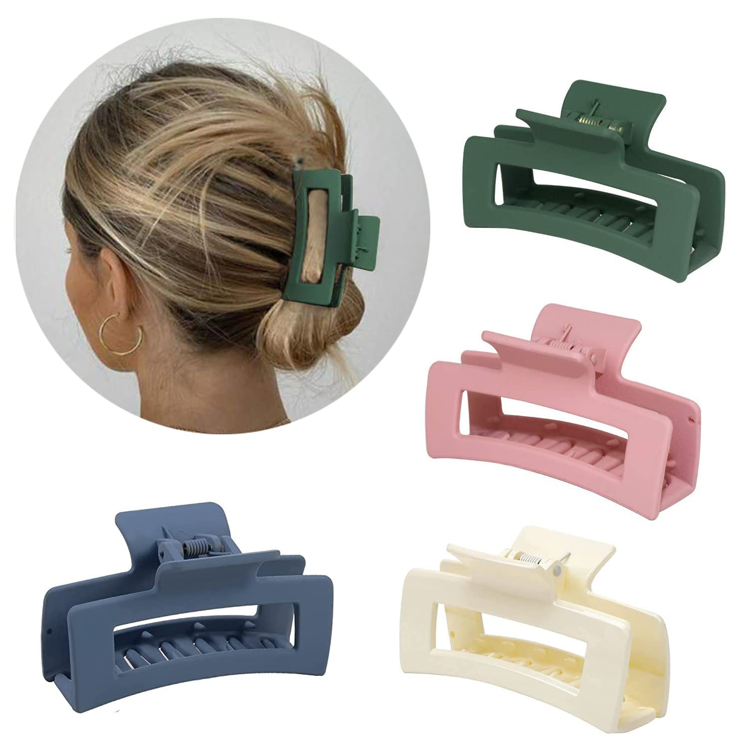 4 PCS Large Hair Claw Clips for Thick Hair - Strong Hold Non-Slip Rectangular Jaw Clips with Matte French Design | Perfect Hair Accessories for Women, Gifts for Her | Great for Work, Gym, Travel and Everyday Styling