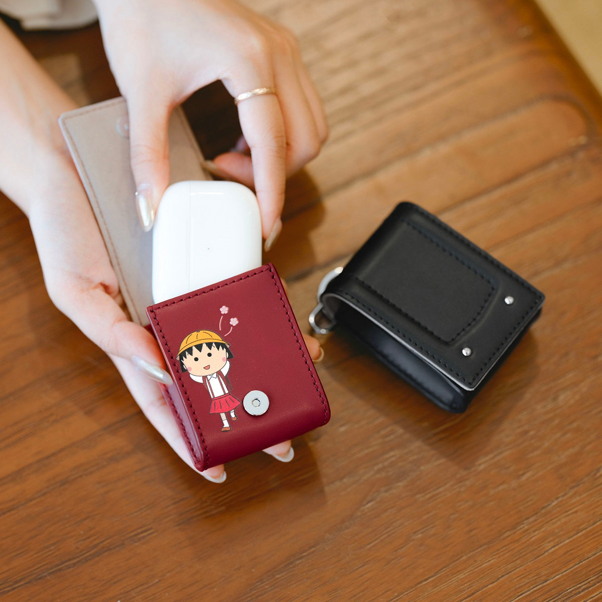 Samuel Ashley x Chibi Maruko Chan AirPods Leather Case - Cute Anime Design Protective Cover for AirPods 1/2/3/Pro - Perfect Gift for Anime Fans & Daily Use