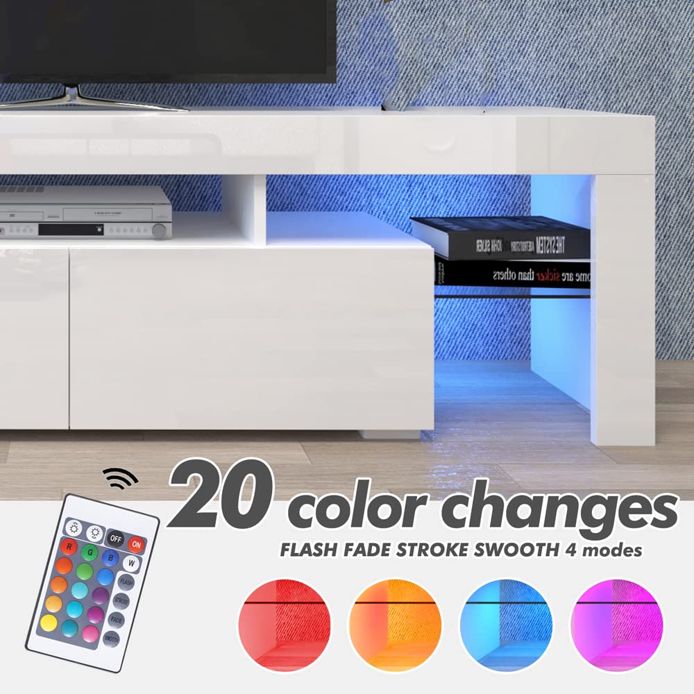 Modern White TV Stand with 2 Drawers & Storage - 63