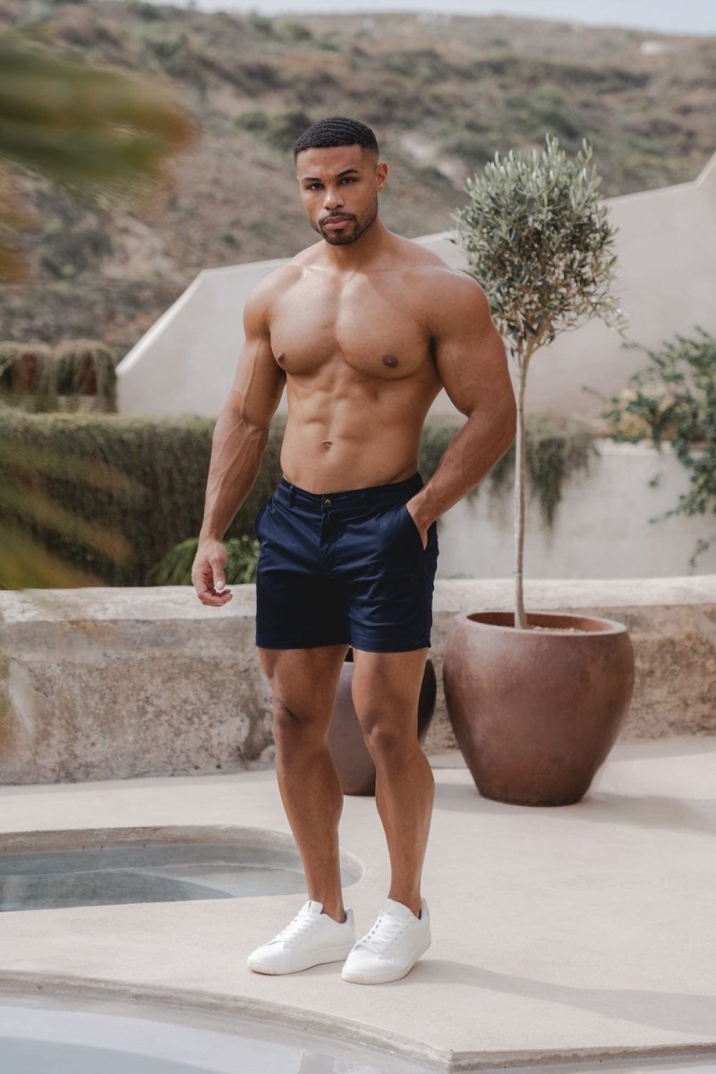 Men's Athletic Fit 5-Inch Chino Shorts in Navy - Comfortable Stretch Fabric for Casual Wear, Gym & Outdoor Activities