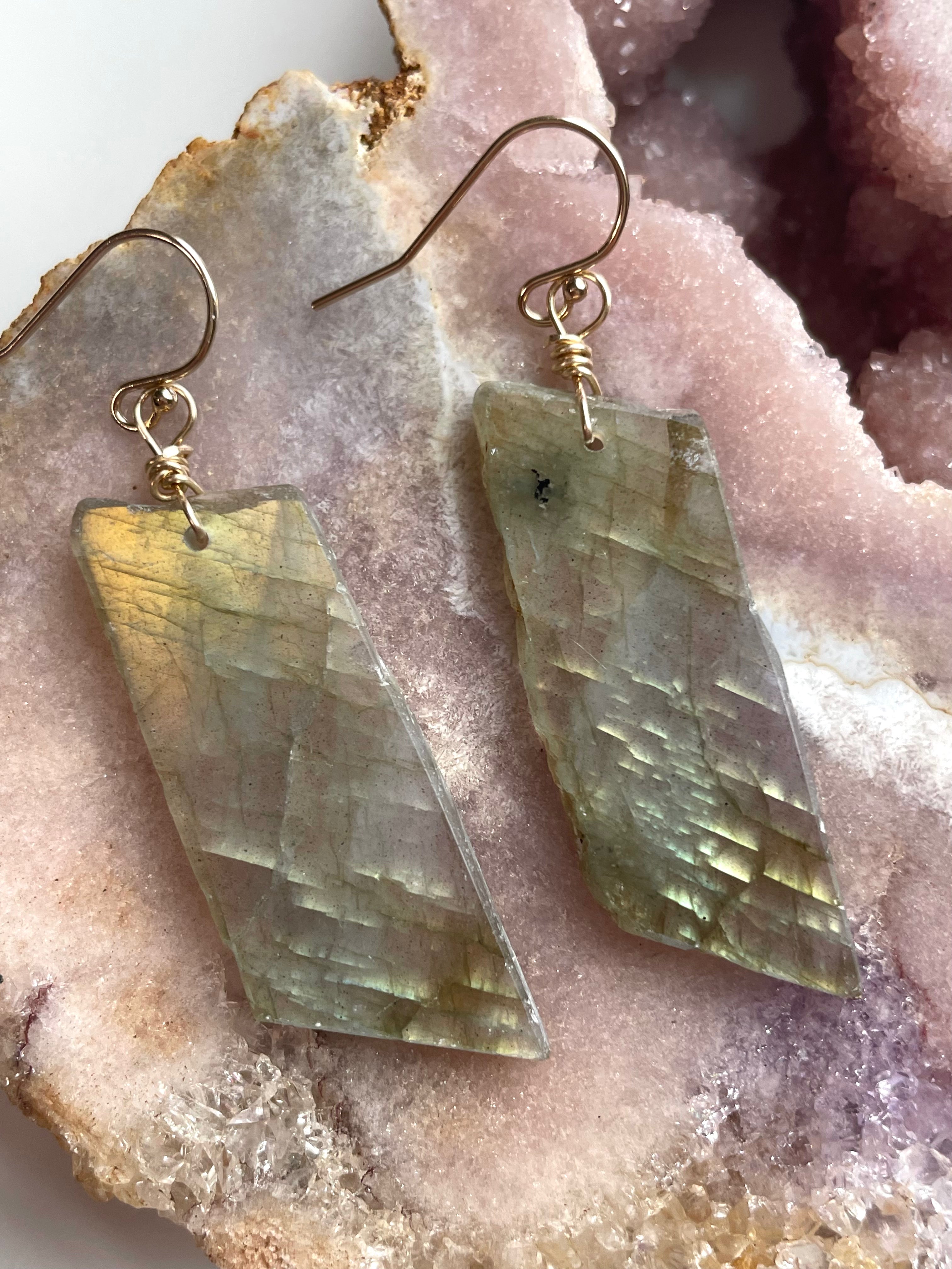 Gold Labradorite Dangle Drop Crystal Earrings for Women | Elegant Bohemian Jewelry | Perfect for Parties, Weddings & Special Occasions