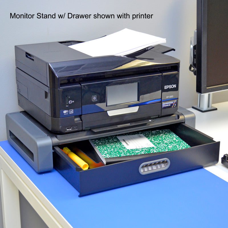 Premium Adjustable Monitor Stand with Storage Drawers - Ergonomic Desktop Organizer for Home & Office Workspace