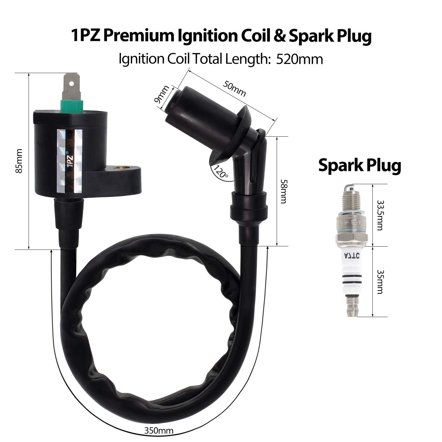 1PZ KW1-D01 Ignition Coil Spark Plug Replacement Compatible with Honda XR50 XR70 XR80 XR100 CRF50 CRF70 CRF80 CRF100 - High Performance Motorcycle & Dirt Bike Engine Part for Off-Road Riding & Trail Adventures