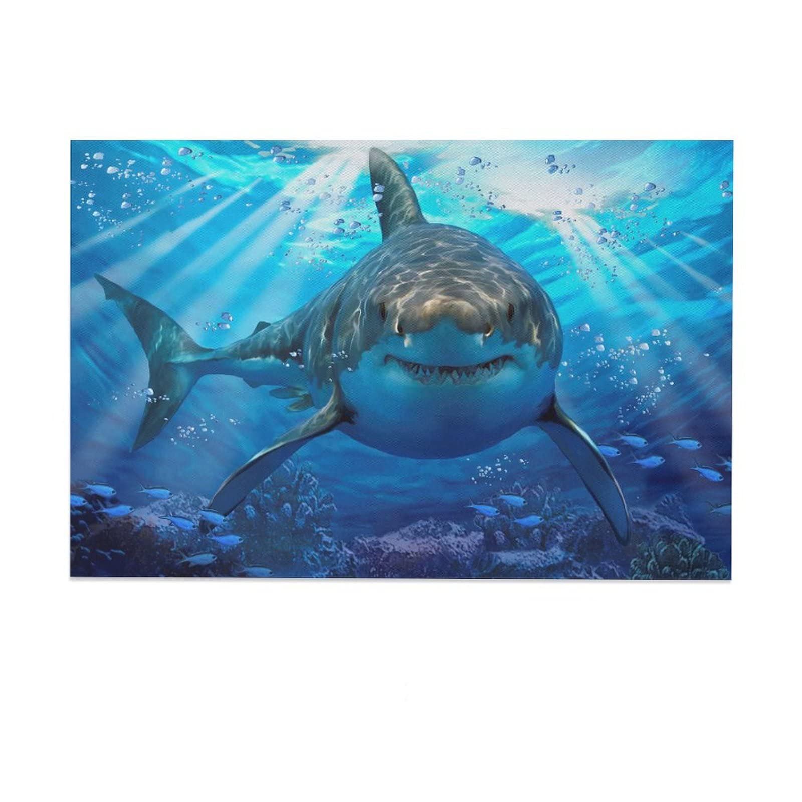 Great White Shark Canvas Wall Art - 16x24 Inch (40x60cm) Ocean Animal Poster for Home & Office Decor - Perfect for Living Room, Bedroom, or Gift - Sports & Landscape Theme Painting Print