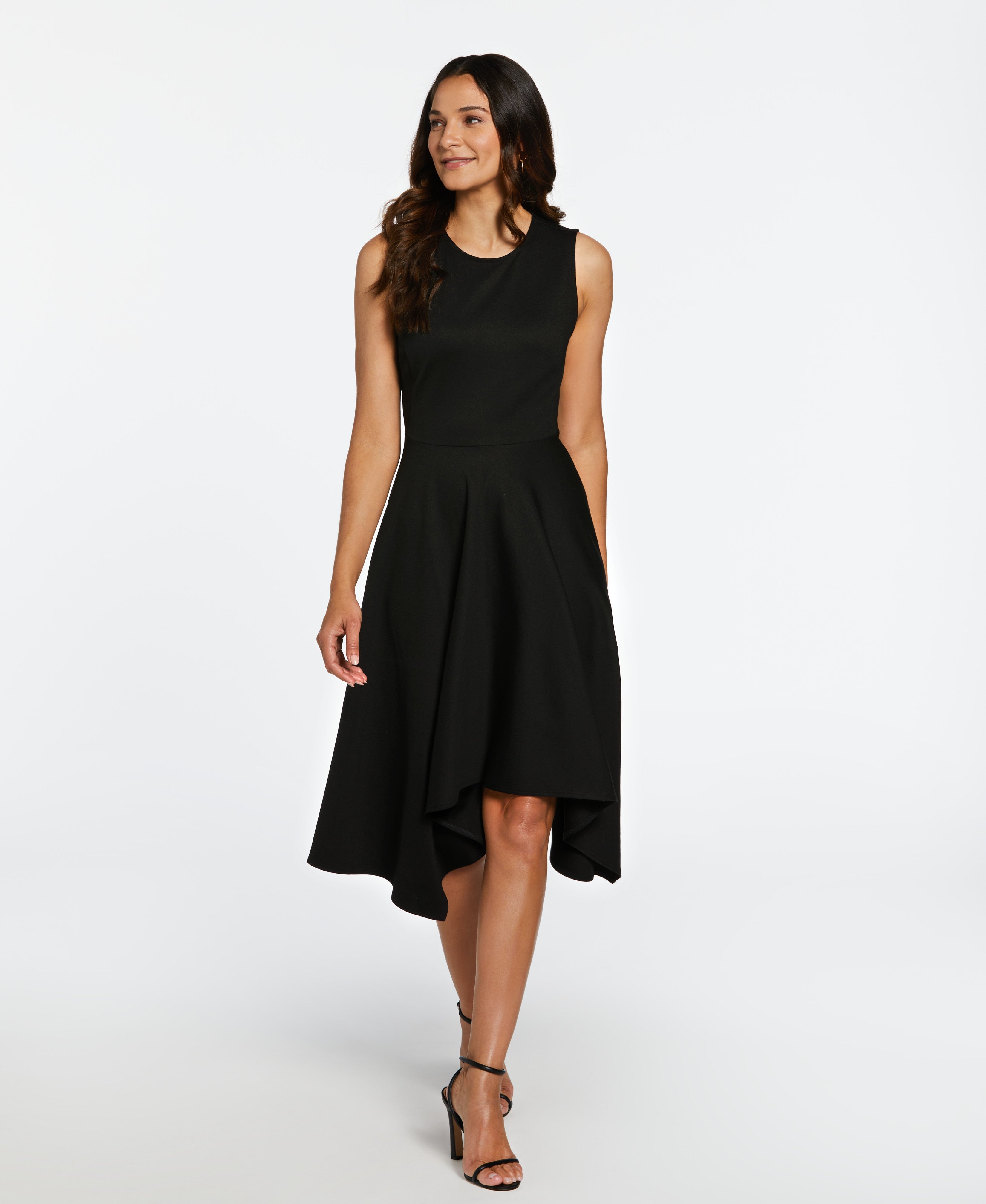 Elegant Draped Skirt Sleeveless Ponte Dress for Women | Comfortable Stretchy Office & Party Wear | Perfect for Work, Cocktail Events & Evening Outings