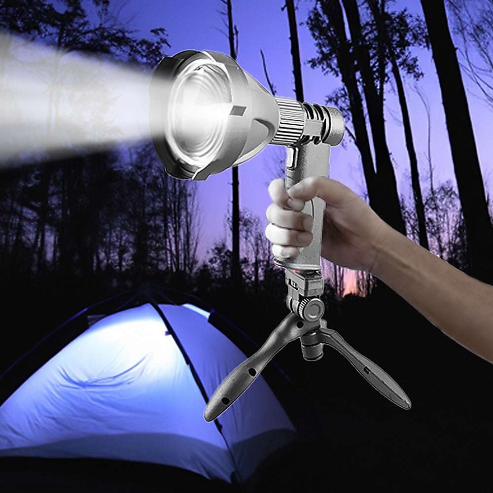 10W Rechargeable LED Handheld Spotlight - 12V Bright Flashlight for Hunting, Shooting, Camping & Outdoor Adventures - Waterproof & Durable for Night Use