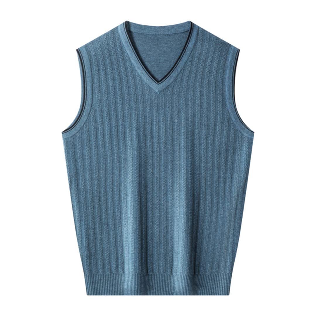 Men's V-Neck Wool Vest - Striped Sleeveless Pullover for Autumn Winter Layering