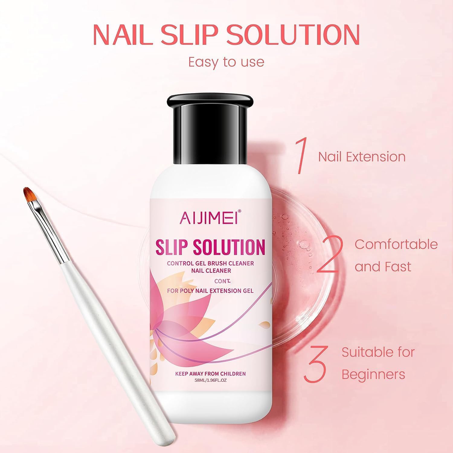 AIJIMEI Nail Slip Solution - 58ml/2oz Poly Nail Gel Extension Solution for Professional & Beginner Nail Art - Perfect for Salon, Home Manicures & DIY Nail Designs
