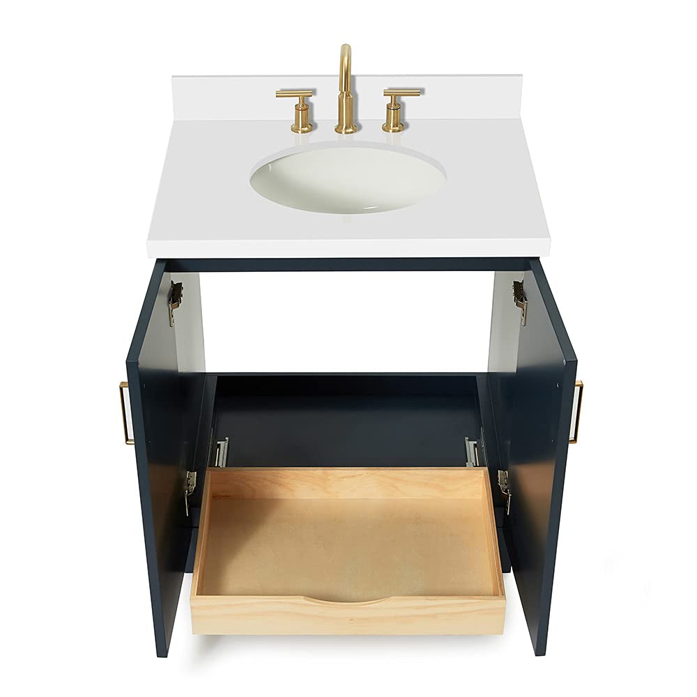 Midnight Blue Bathroom Vanity with Sink - Solid Wood Cabinet & Quartz Top for Modern Bathrooms