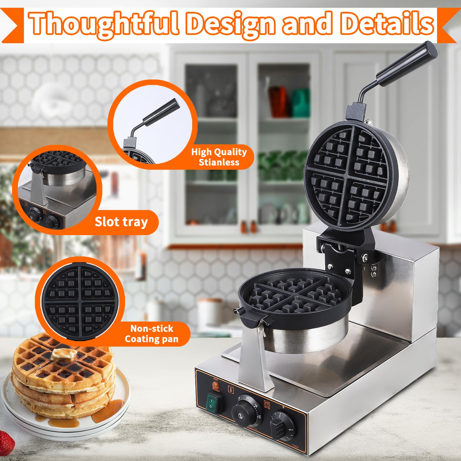 Commercial Electric Waffle Cone Maker - Stainless Steel Nonstick Mold with Efficient Heating, 110V 2400W Single Head Rotating Design for Restaurants, Bakeries & Snack Bars - Perfect for Making Crispy Ice Cream Cones & Desserts