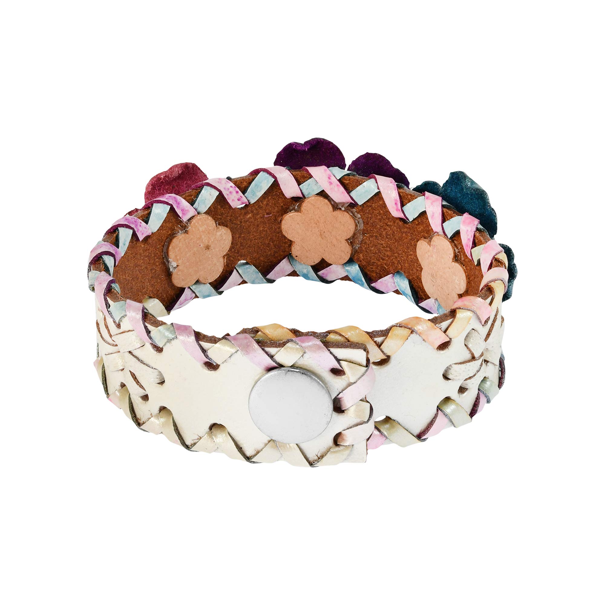 AeraVida Handmade Multicolor Leather Bracelet with Three Rose Bouquet - Perfect for Women's Fashion Accessories, Gift Giving & Boho Style Outfits