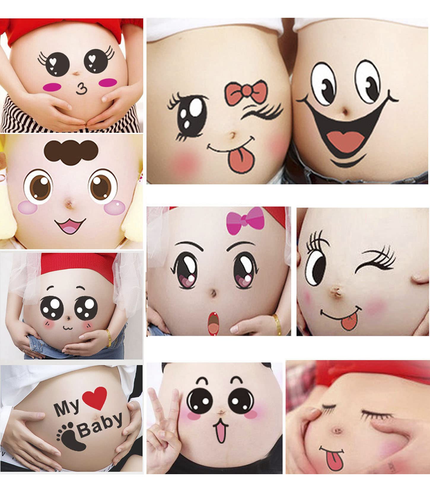 Funny Pregnancy Belly Stickers Set - 10 Pcs Cute Facial Expression Bump Stickers for Maternity Photoshoot, Baby Shower & Gender Reveal - Happy, Shy, Excited Emotion Decals for Expecting Moms