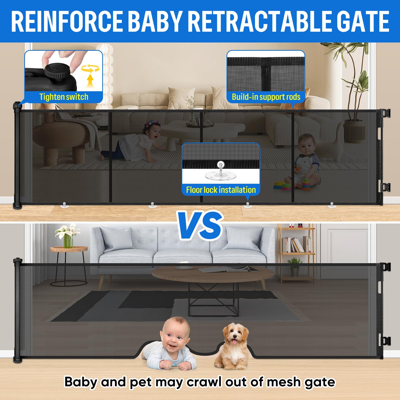 200 Inches Retractable Baby Gate Extra Wide - 34