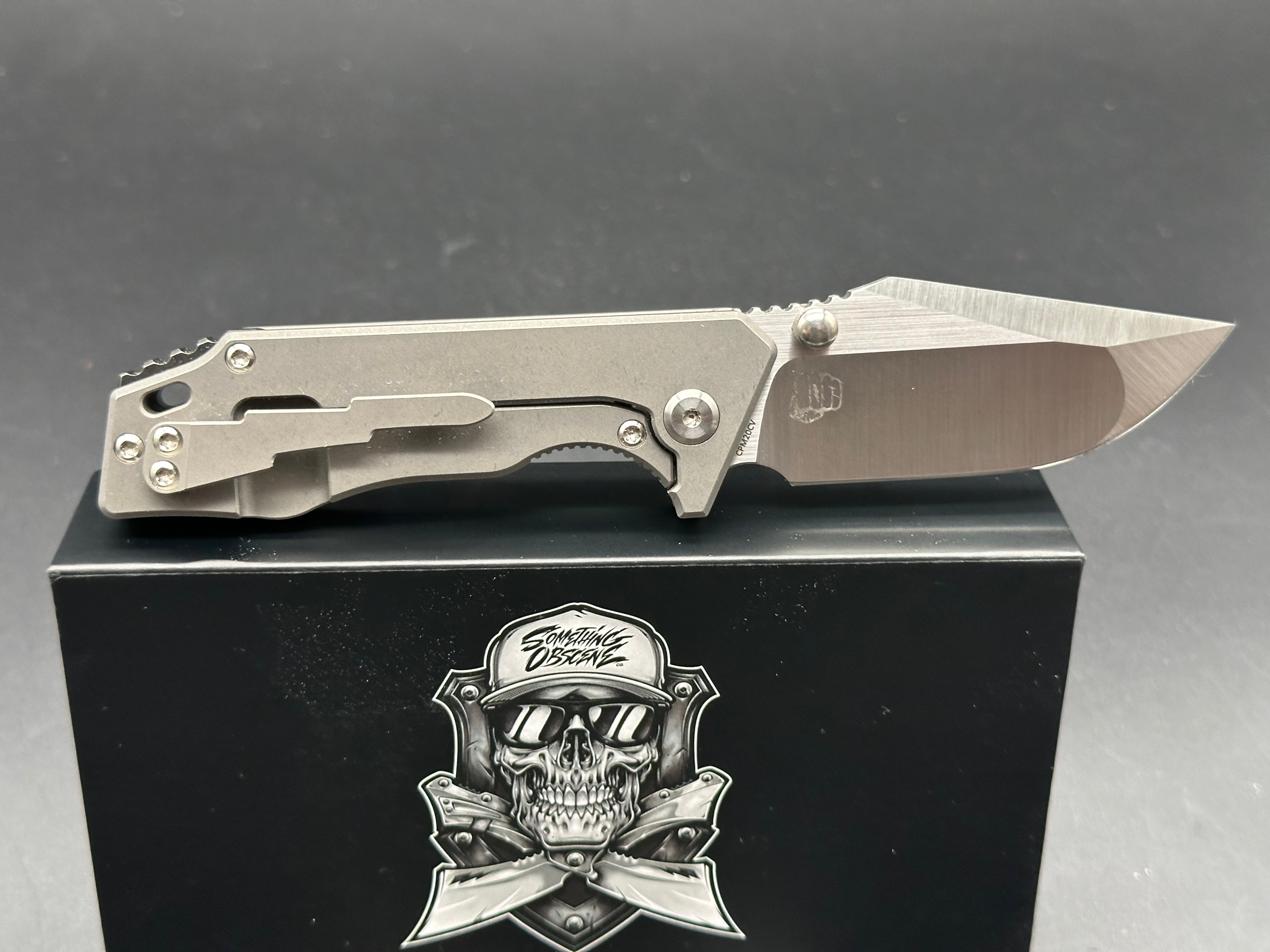 Something Obscene Mini J Cape Thumbstud Knife - Black Satin Blade | EDC Pocket Knife for Outdoor, Camping & Everyday Carry