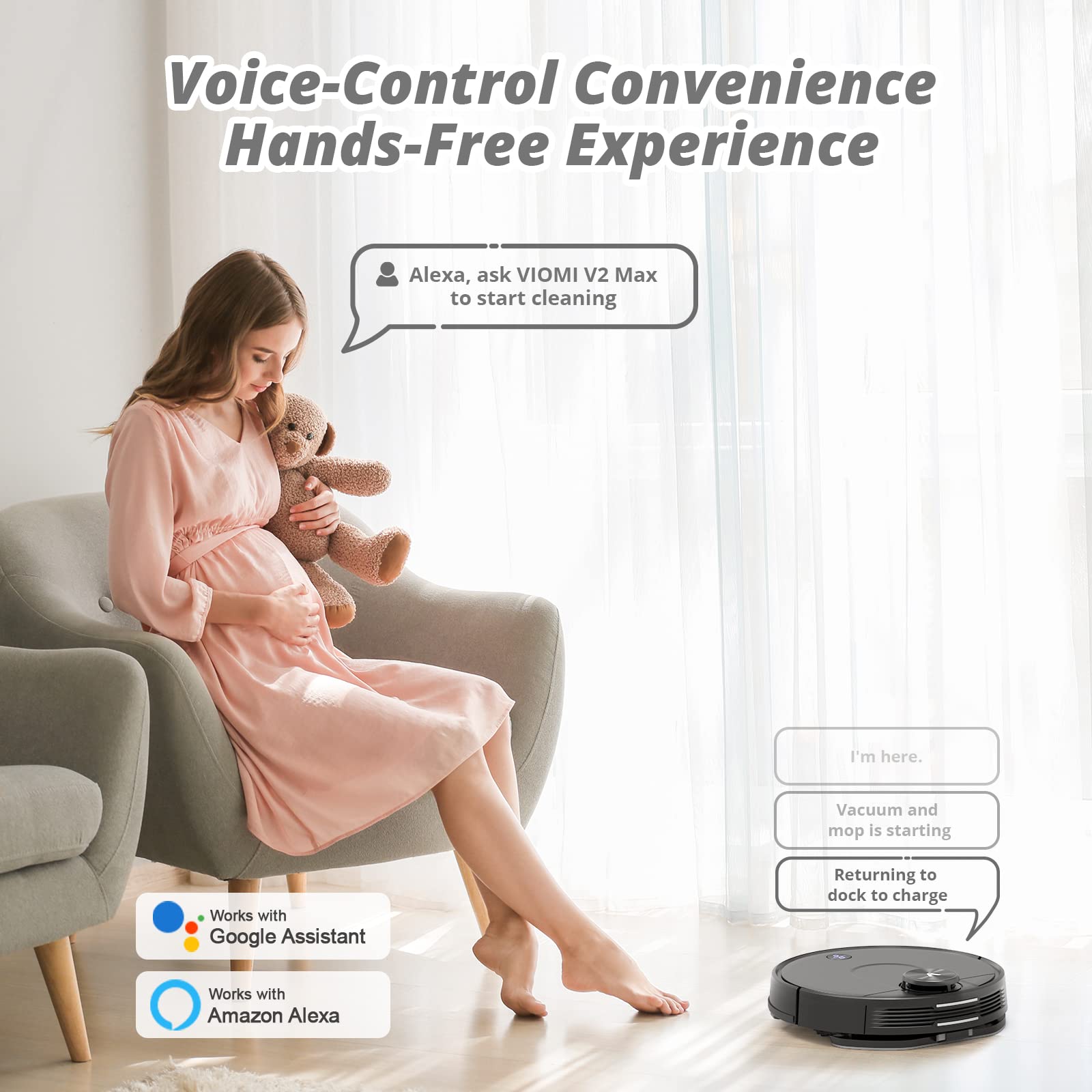 VIOMI V2 Max Robot Vacuum Cleaner with Smart Mapping, 3000Pa Strong Suction, Self-Charging - Works with Alexa & Google Assistant - Perfect for Hardwood Floors, Carpets and Pet Hair Cleaning