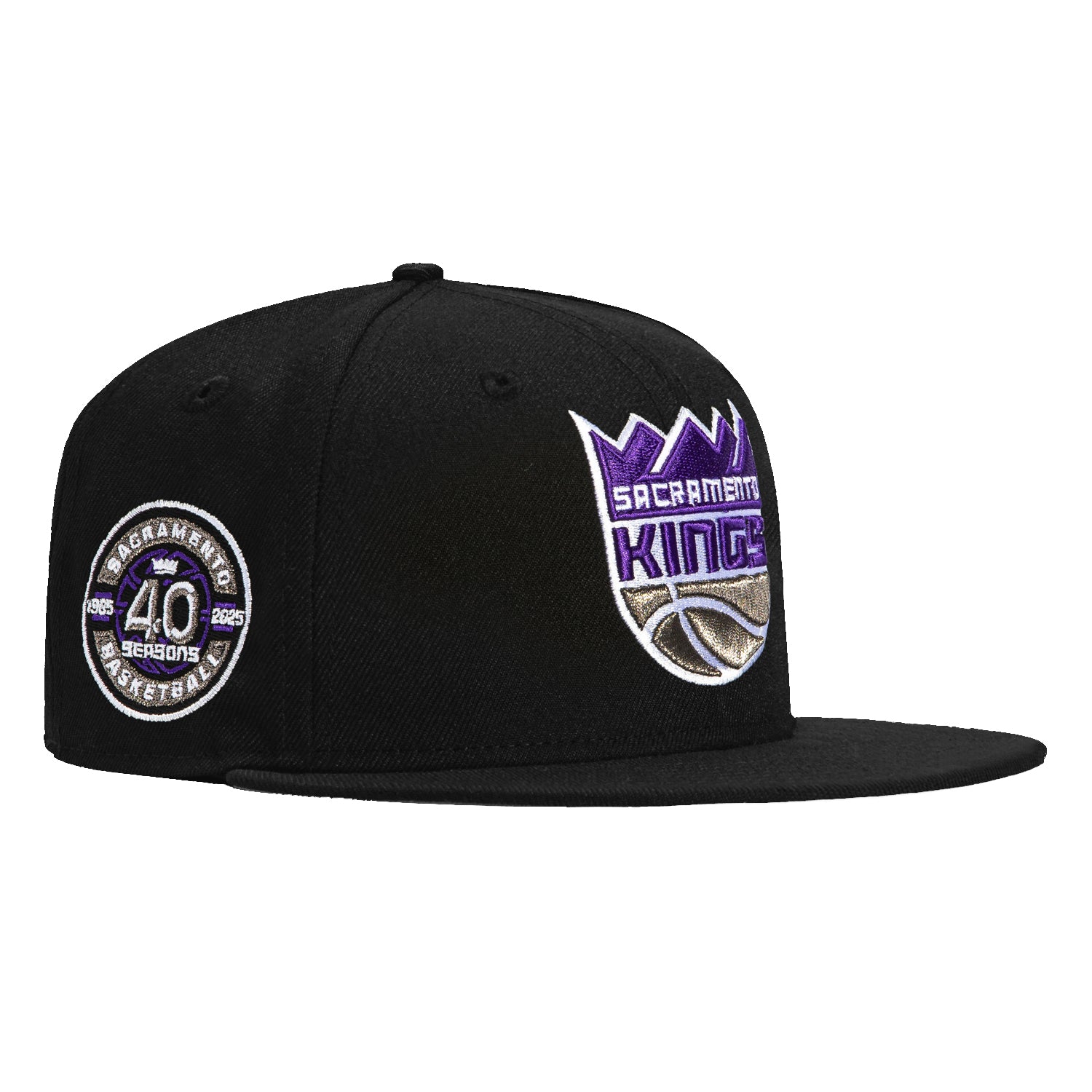 New Era 59Fifty Sacramento Kings 40th Anniversary Patch Snapback Hat - Black NBA Basketball Cap for Men & Women - Perfect for Games, Collecting & Streetwear Fashion
