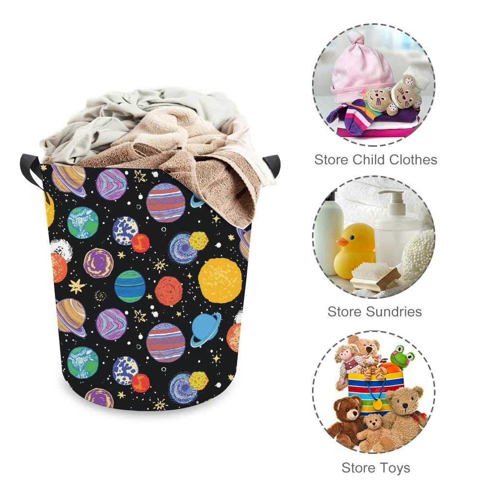 Vantaso Large Collapsible Storage Baskets - Waterproof Laundry Hamper & Organizer Bin for Kids Room, Nursery, Boys & Girls Clothes Toys (Colorful Stars Planets Space Design) - Perfect for Bedroom, Bathroom, Playroom & Closet Organization