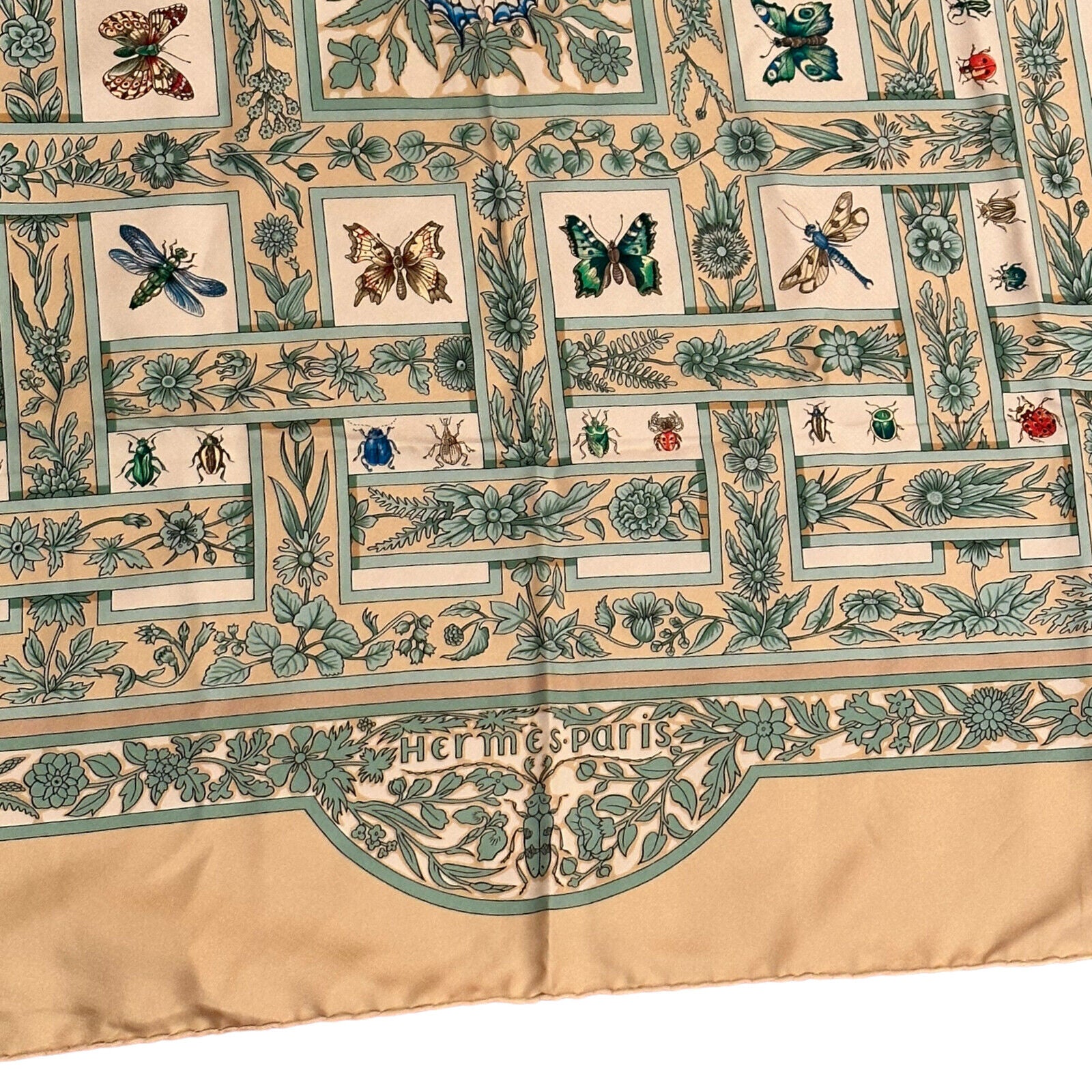 Authentic Hermes Carre Joyaux de L'ete Jacquelot 90cm Tan Silk Scarf - Luxury Fashion Accessory for Women, Perfect for Parties & Special Occasions