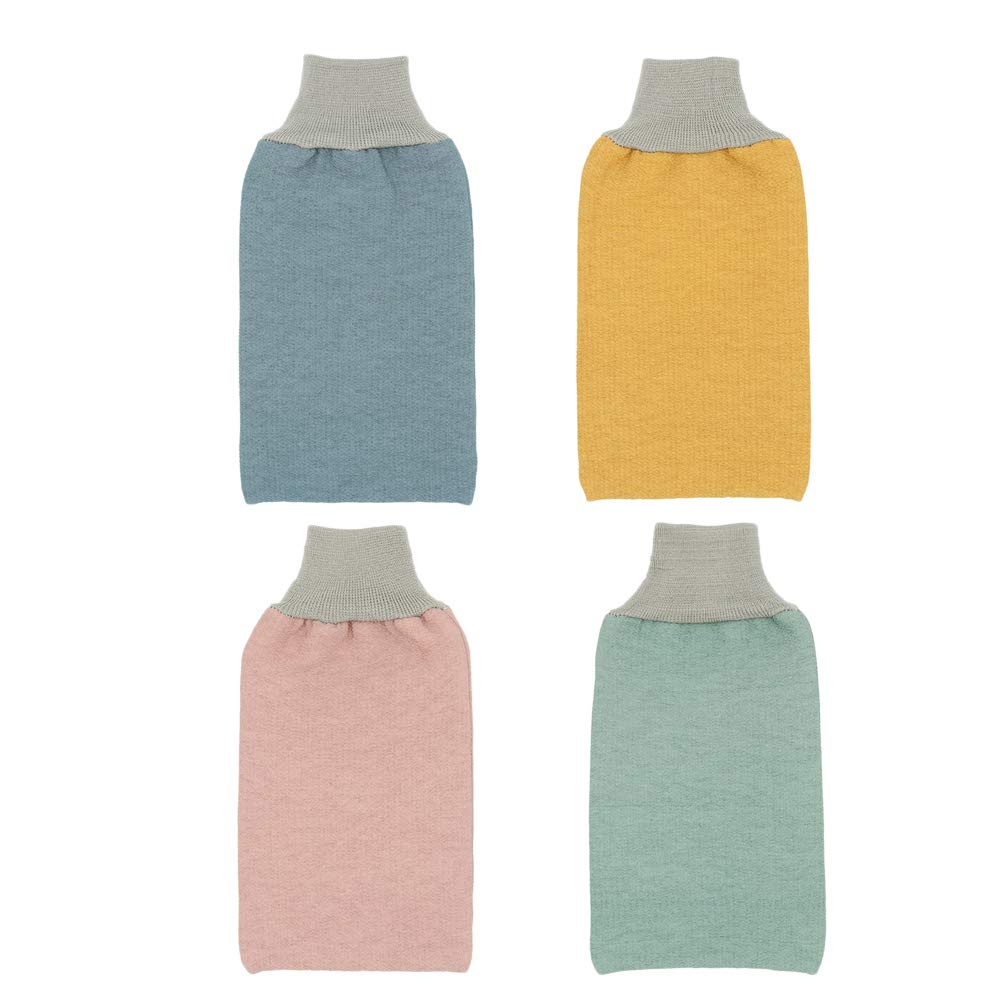 TOPBATHY 4-Piece Exfoliating Shower Gloves Set - Body Scrub Massager Mittens for Smooth Skin (Yellow, Green, Blue, Pink) - Perfect for Spa, Bath & Home Skincare Routine