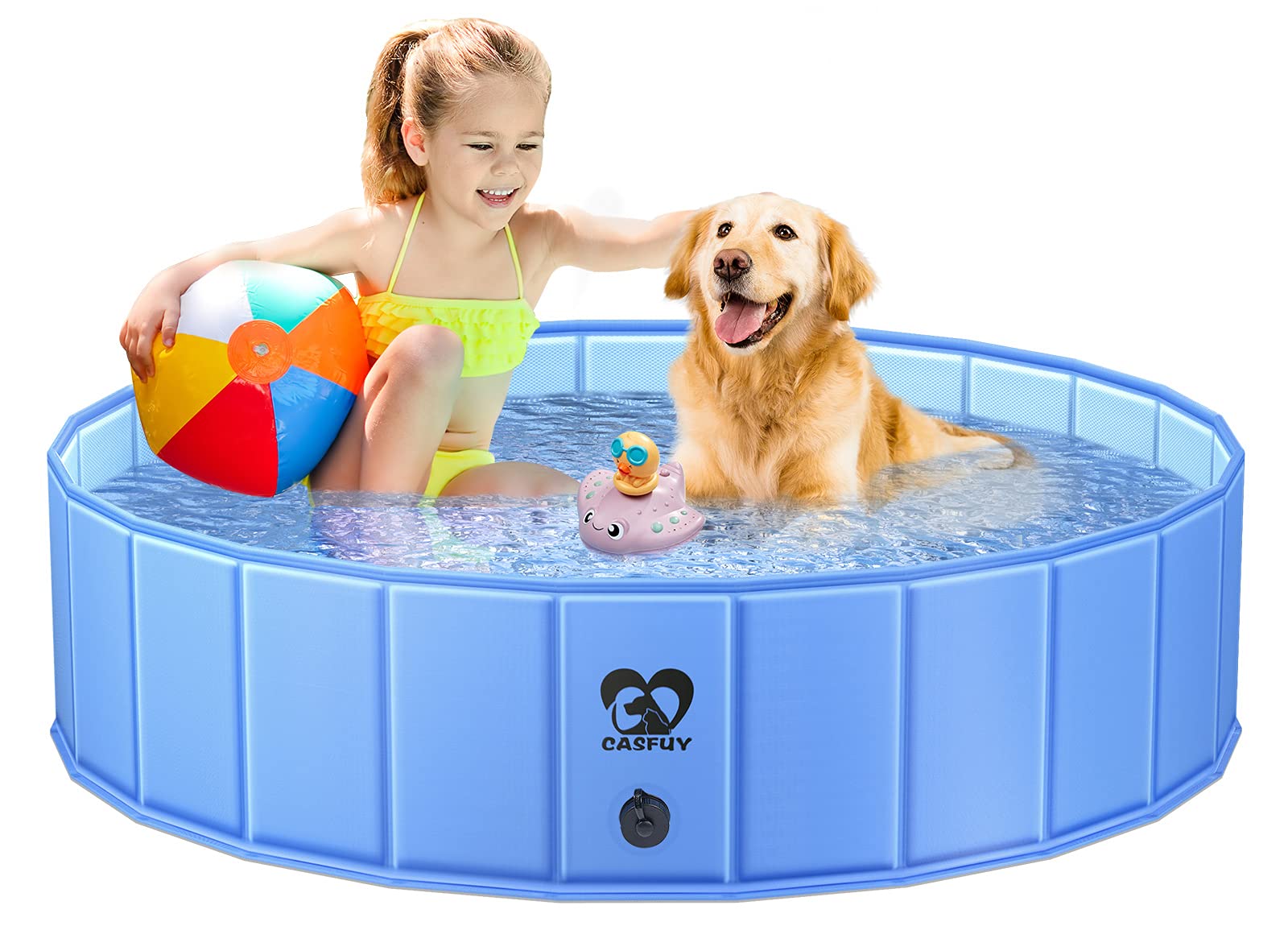 Casfuy Foldable Dog Pool - 48''x12'' Portable & Collapsible Swimming Pool for Small, Medium & Large Dogs - Perfect for Backyard, Beach & Outdoor Pet Playtime