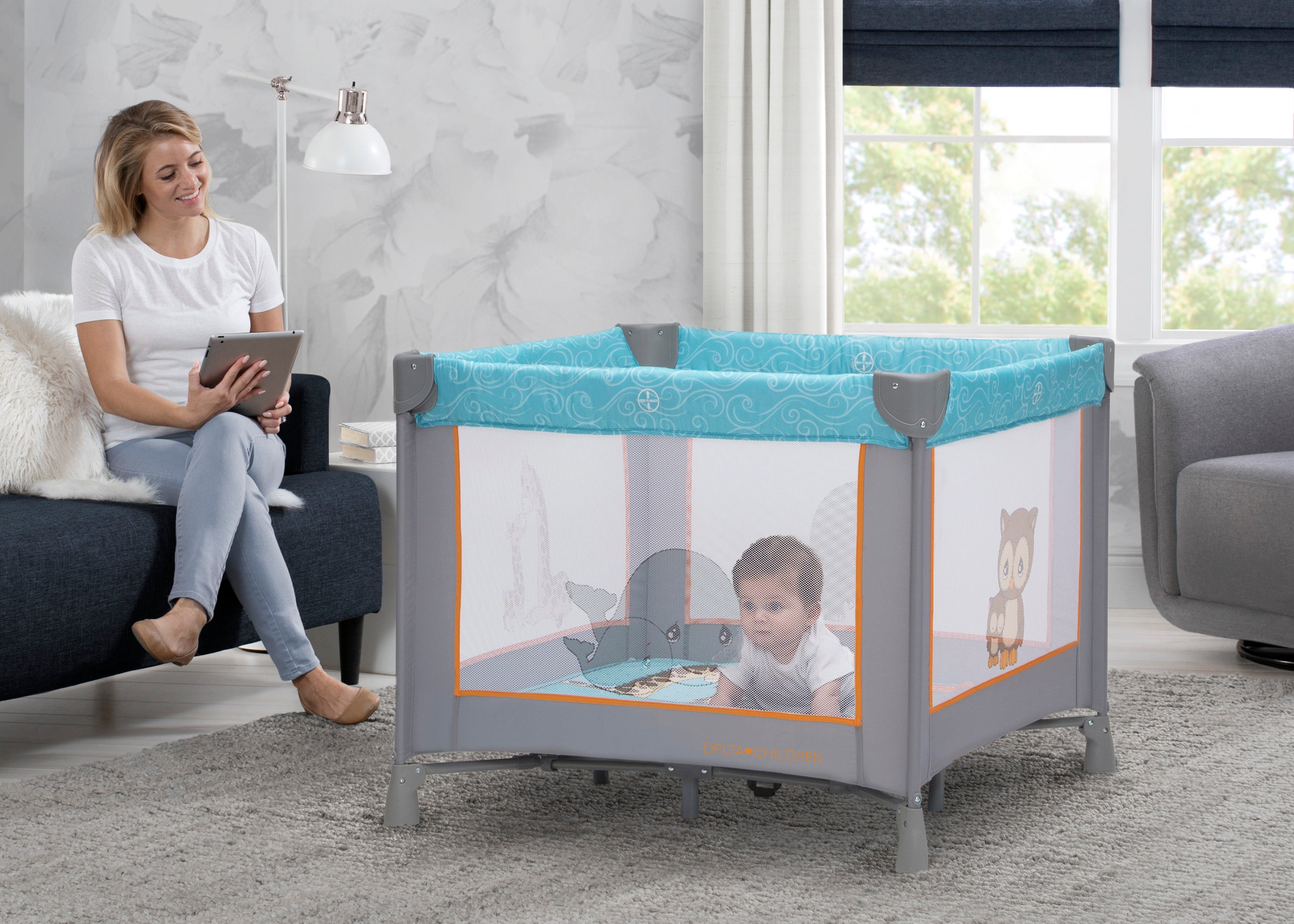 Precious Moments 36 x 36 Inch Baby Play Yard - Portable Playpen for Indoor & Outdoor Use - Safe Play Area for Toddlers & Infants - Perfect for Home, Park, and Travel