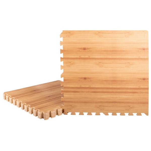 Stalwart EVA Foam Floor Tiles 6-Pack (24 SQFT) - Interlocking Puzzle Mats for Home Gym, Playroom & Exercise Areas - Light Woodgrain Non-Slip Flooring for Kids, Yoga & Workouts