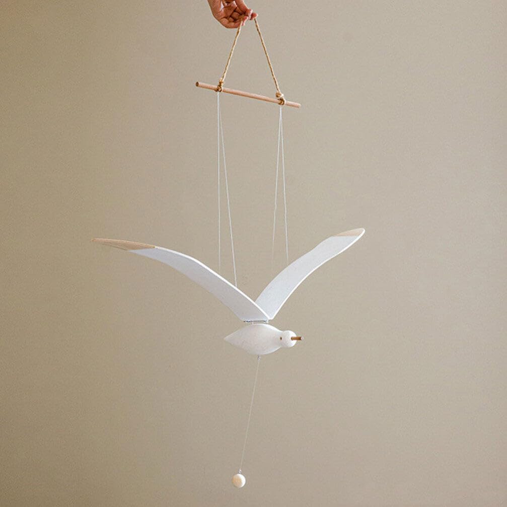 Handmade Wooden Seagull Hanging Mobile - Flying Bird Nursery Decor for Baby Room, Home, Balcony & Patio | Soothing Wind Chime for Relaxation & Baby Sleep