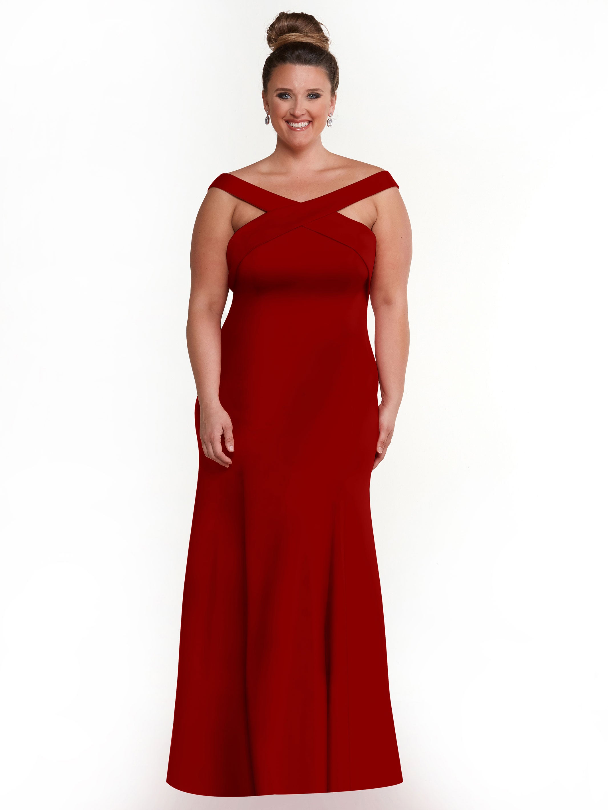 Elegant 83048 Double Knit A-Line Bridesmaid Dress with Off-the-Shoulder Sleeves - Perfect for Weddings, Formal Events & Special Occasions