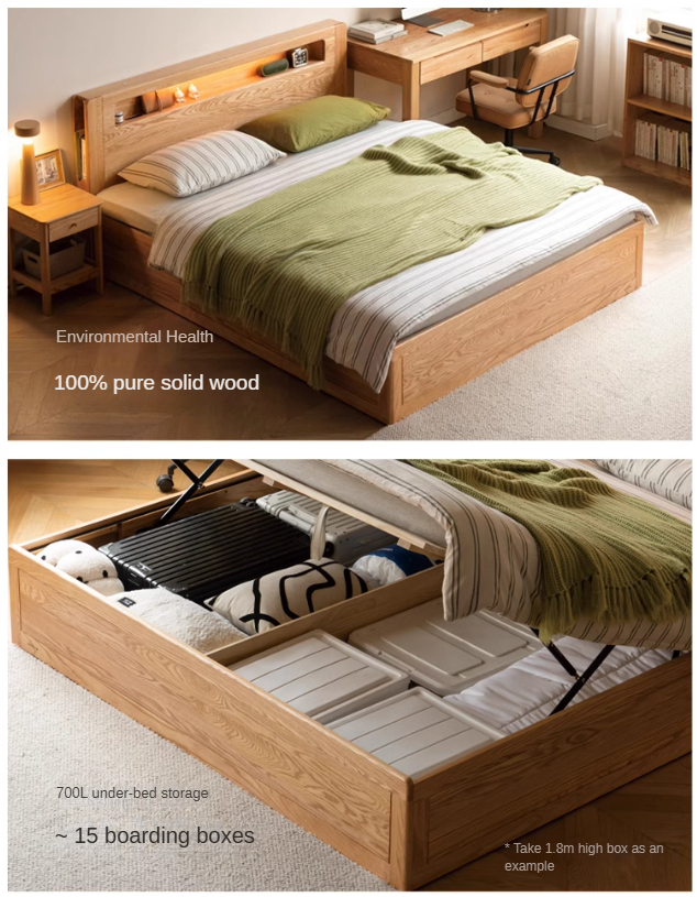 Premium Oak Solid Wood Luminous Box Bed - Durable Nightstand with Glow-in-the-Dark Features for Bedroom, Guest Room, and Kids Room Decor