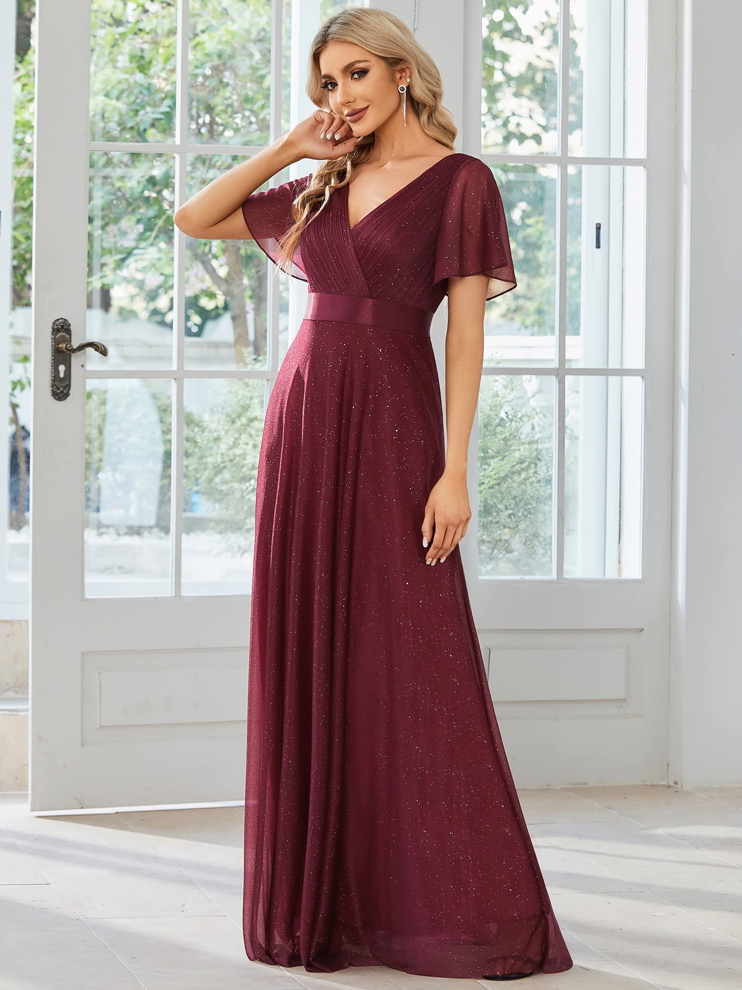 Ever-Pretty Women's V-Neck Short Sleeve A-Line Glitter Evening Dress for Prom, Party & Formal Events - Style 50159