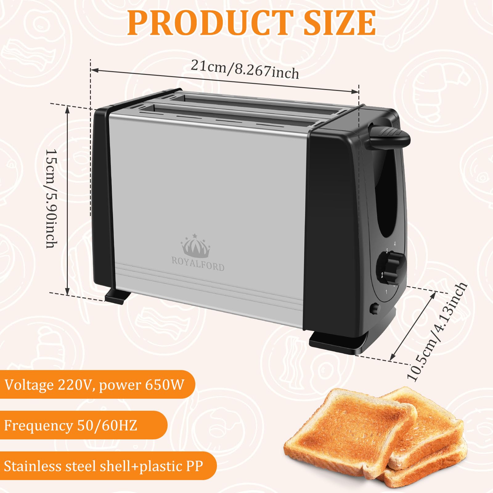 2 Slice Toaster with Extra Wide Slots - 6 Shade Browning Control, Auto Shut Off & Stainless Steel Housing - Perfect for Bagels, English Muffins & Small Breads - Ideal for Breakfast, Dorms & Small Kitchens