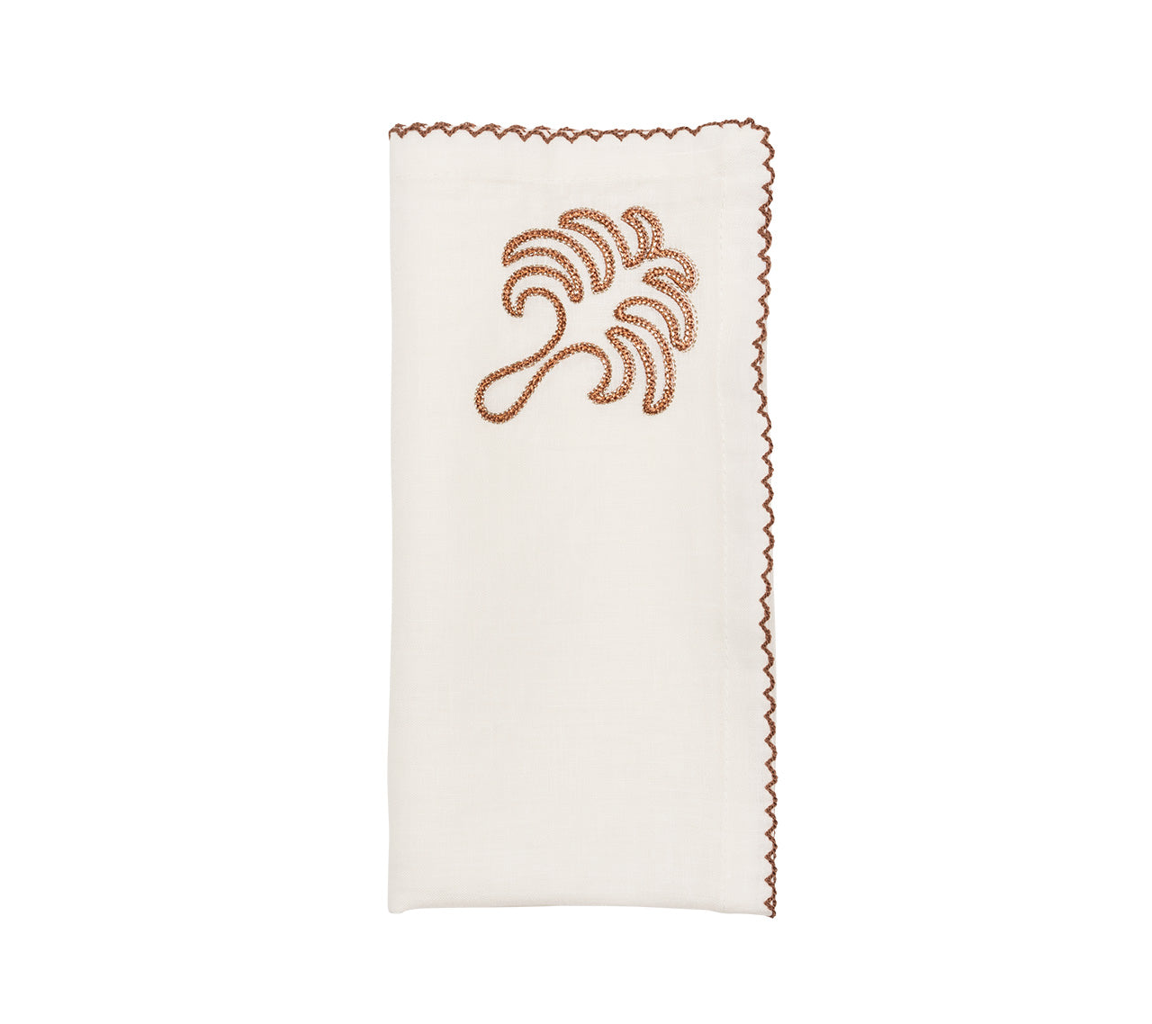 Premium Royal Palm Napkins Set of 4 - Elegant White & Brown Cotton Table Napkins for Fine Dining, Dinner Parties & Home Decor