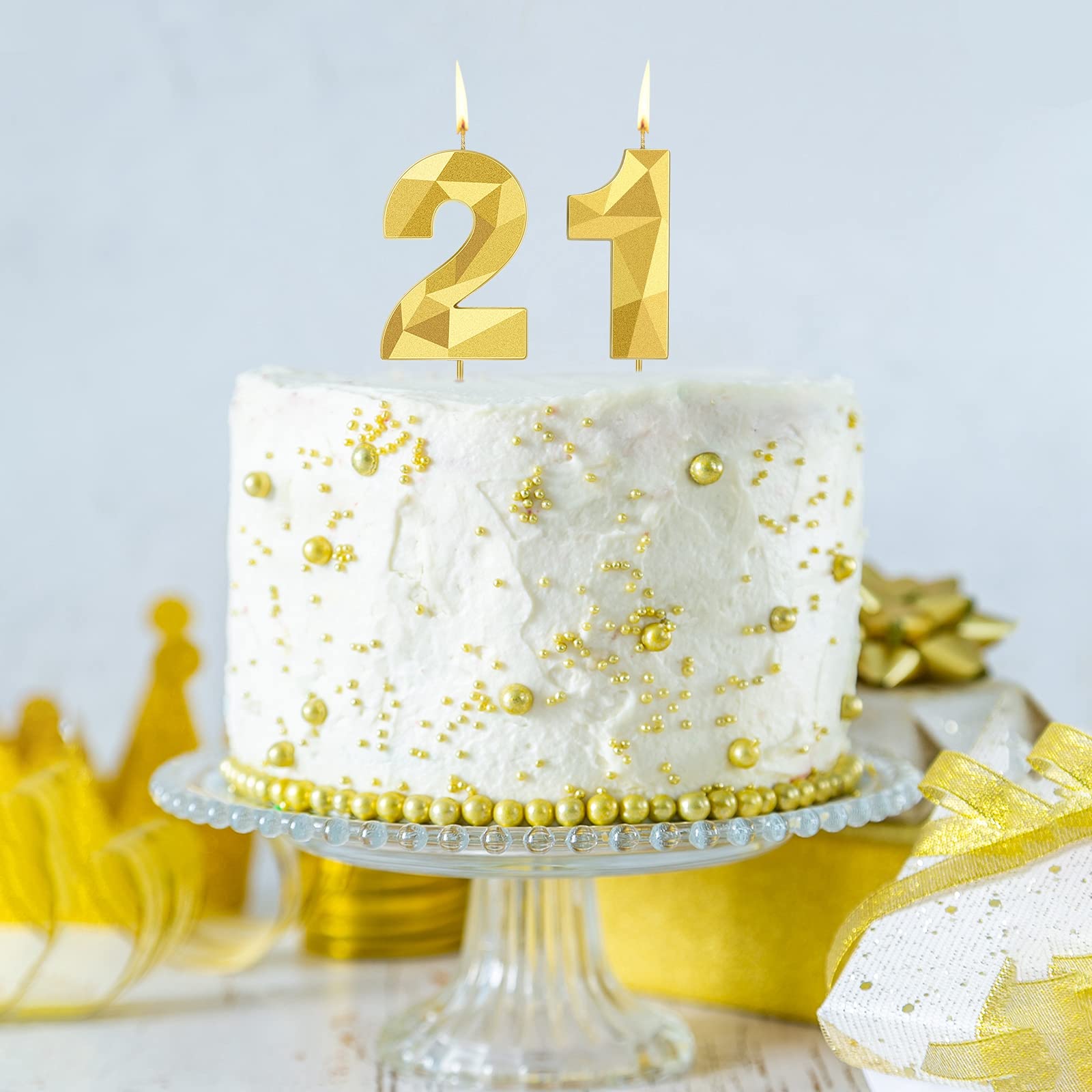 3D Diamond Shape 21st & 12th Number Birthday Candles - Gold 2 Inch Cake Toppers for Wedding, Anniversary & Theme Party Decorations | Perfect for Birthday Cakes, Cupcakes and Celebration Desserts