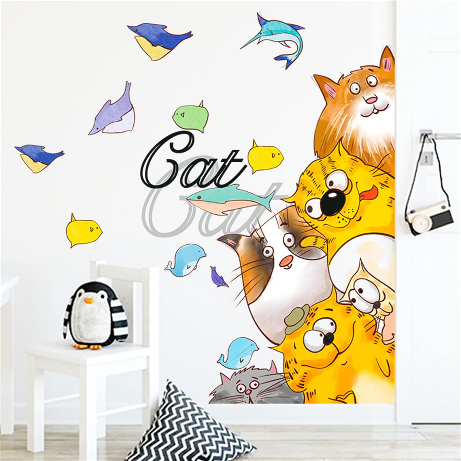 Cartoon Animal Wall Stickers - DIY Forest Animal Tree Decals Set with Cute Monkey, Elephant, Giraffe, Cat & Panda - Nursery, Playroom, Bedroom & Living Room Wall Decor (LD96005) - Perfect for Kids' Rooms, Classroom Decor & Birthday Party Backgrounds