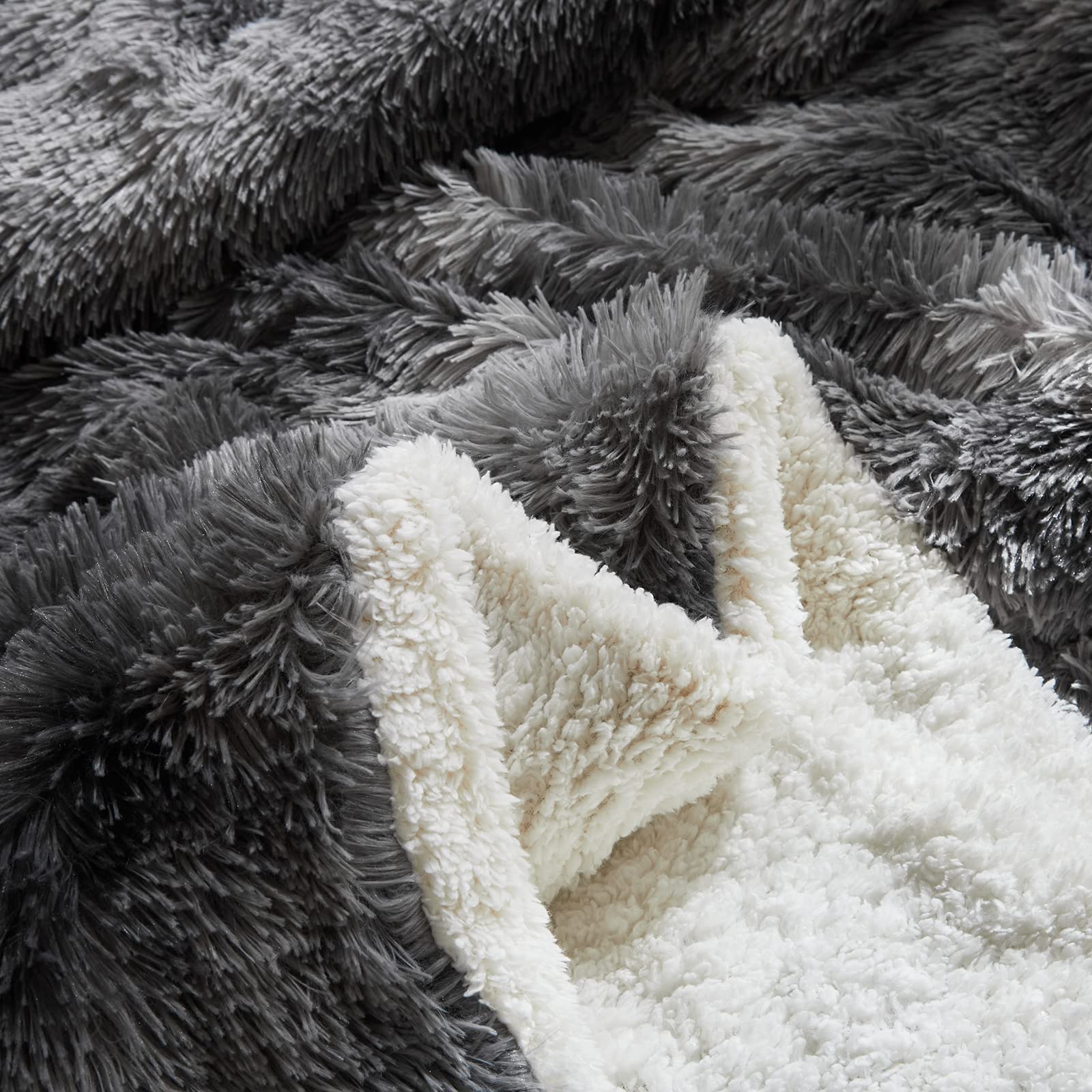 Luxury Faux Fur Shaggy Fluffy Comforter Set - Twin Size Black & White Long Hair, 3-Piece Plush Flannel Sherpa Reversible Microfiber Bedding - Ultra Soft & Super Warm for Winter - Perfect for Cozy Bedrooms, Guest Rooms & Cold Weather Comfort