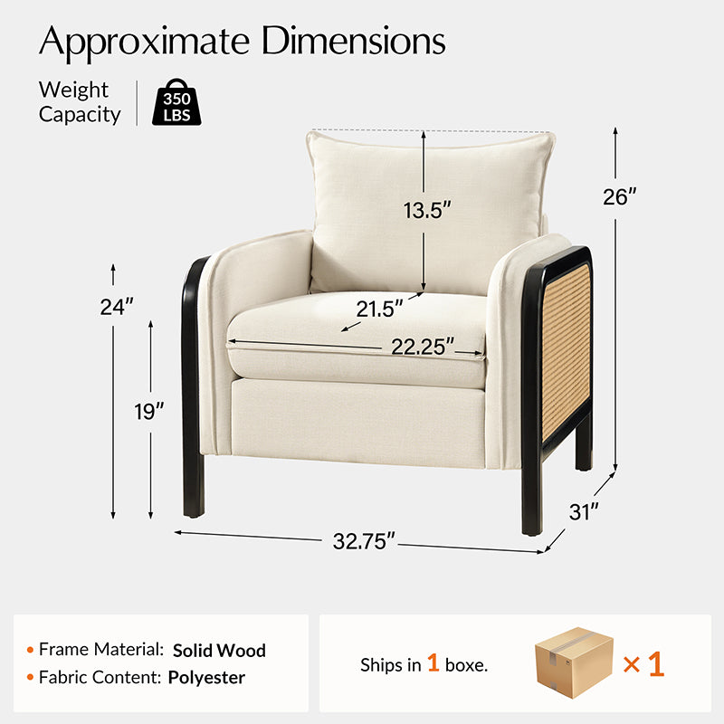 Coastal Rattan Accent Chair with Soft Cushions - Boho Wicker Lounge Chair for Living Room, Bedroom & Patio - Comfortable Indoor Outdoor Seating Furniture for Home Decor