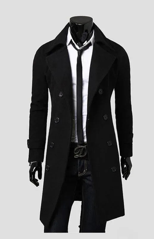 Premium Double Breasted Wool Men's Winter Coat - Warm & Stylish Outerwear for Cold Weather, Business & Casual Wear